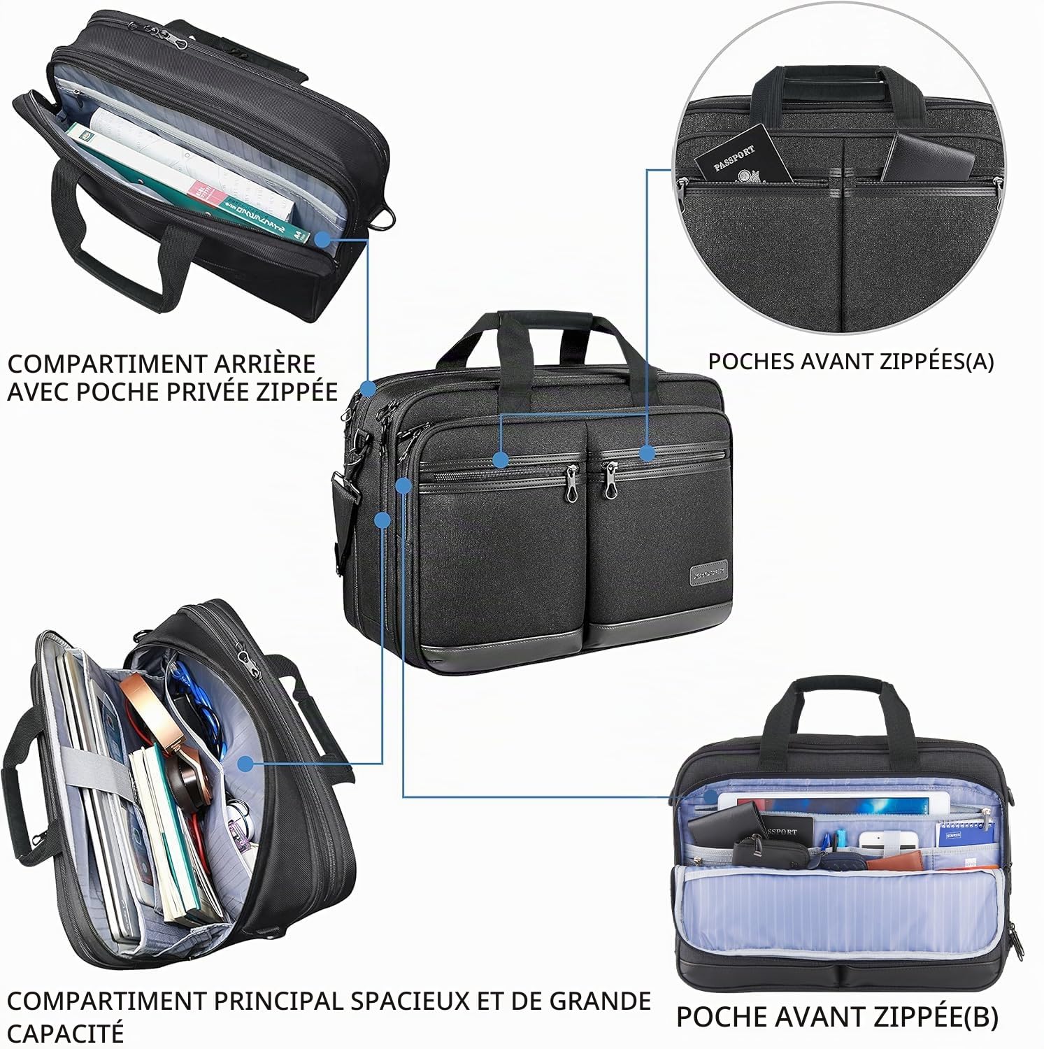 KROSER 18" Sac à main Bandoulière pour Ordinateur Portable Porte-documents Élégant pour Ordinateur jusqu'à 17,3" Extensible Imperméable avec Poches RFID pour Hommes