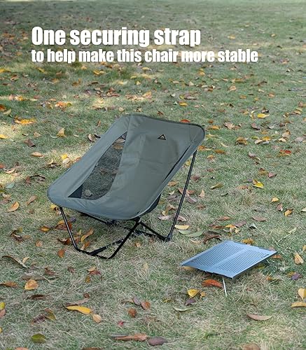 Miniatura 4 de iClimb Silla plegable de camping compacta ultraligera baja con bolsillo lateral y bolsa de transporte (malla negra)