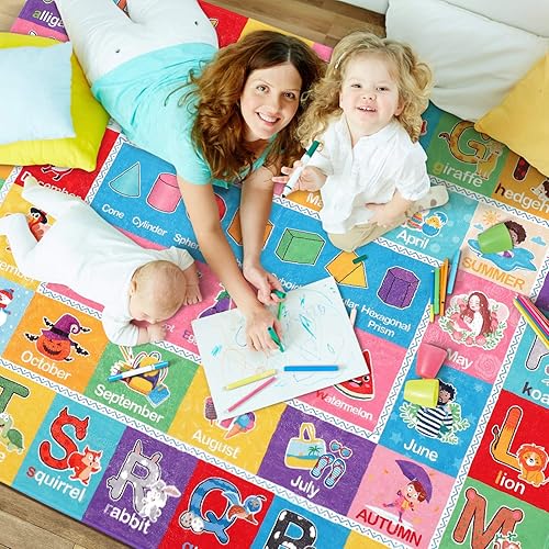 Miniatura 8 de IMIKEYA Play Rugs - Tapete para sala de juegos con patrón colorido, colección Playtime ABC, alfabeto, estaciones, meses, frutas y formas, alfombra