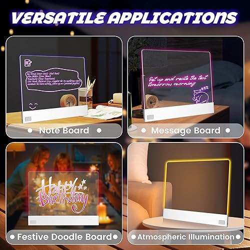 Miniatura 9 de Tablero de notas LED, tablero de dibujo LED Lumiboard de 13.7"x10" para niños, tablero acrílico recargable de borrado en seco con luz, soporte y 12