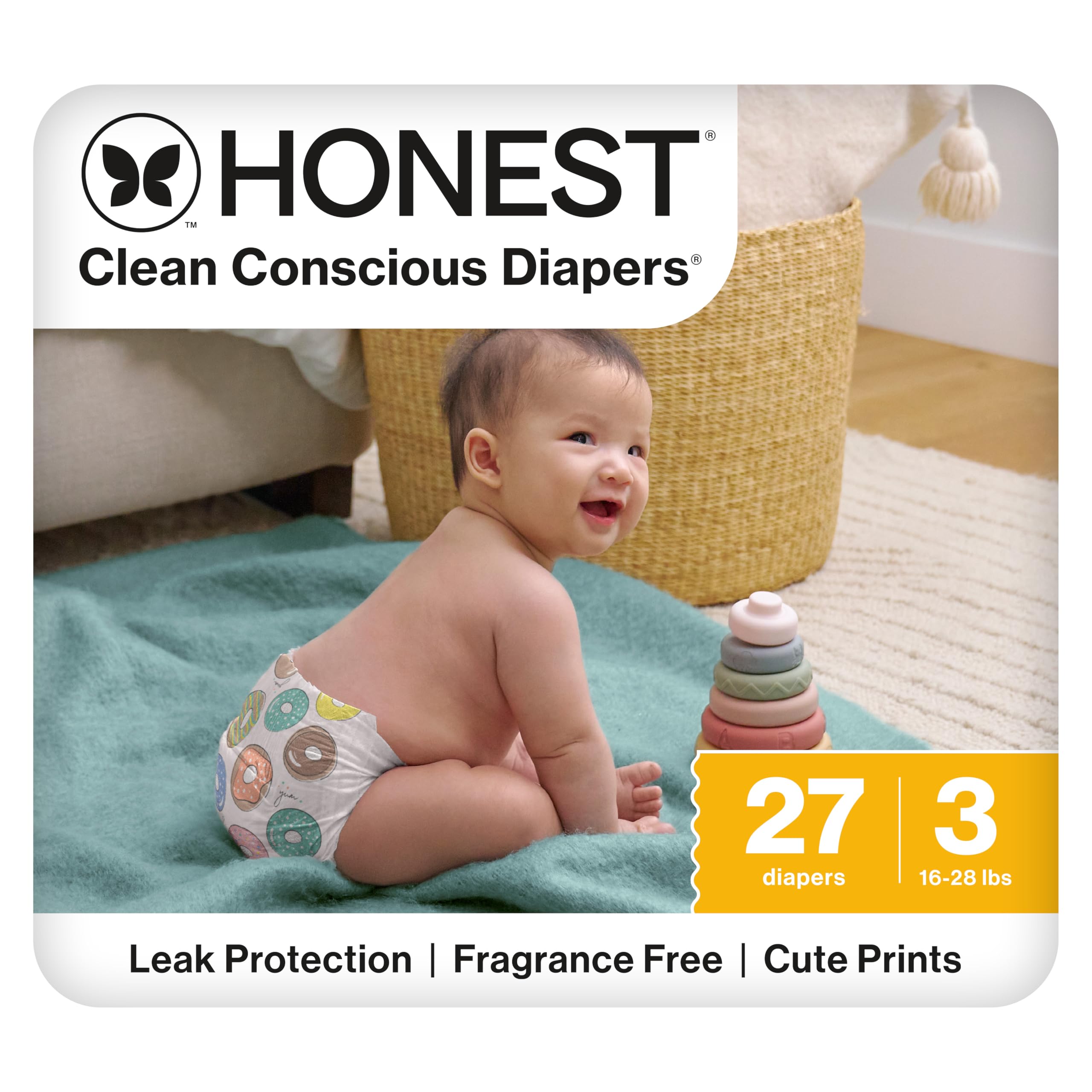 The Honest Company Daytime Diapers, Donut Grow Up, Size 3, 27 Count