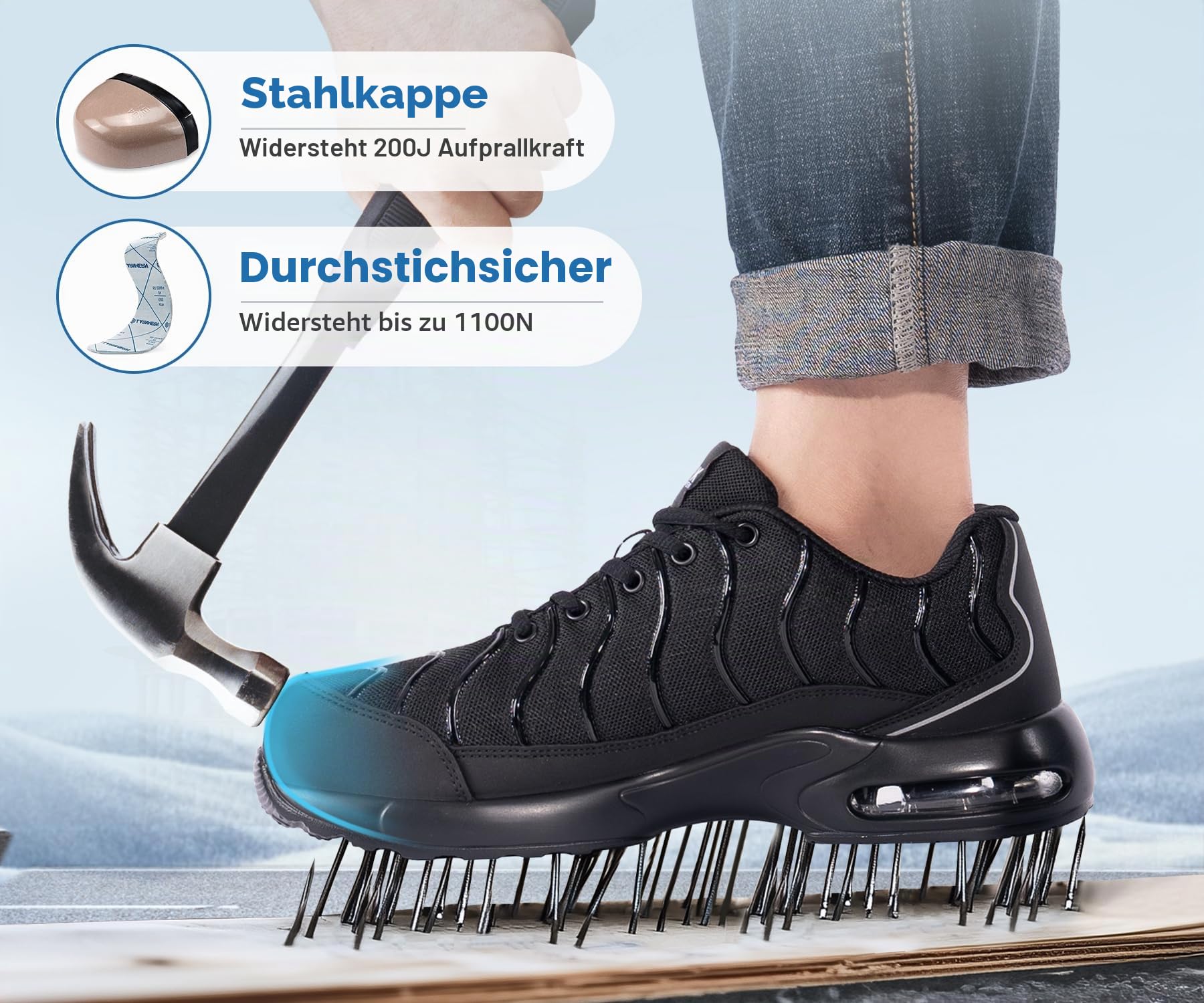 LARNMERN Arbeitsschuhe Herren Damen Leicht Weit und Normal Größe Sicherheitsschuhe Unisex Pannensichere Sportlich Schutzschuhe Stahlkappen Komfort Atmungsaktiv Dämpfung Stoßdämpfung Größe 35-51EU