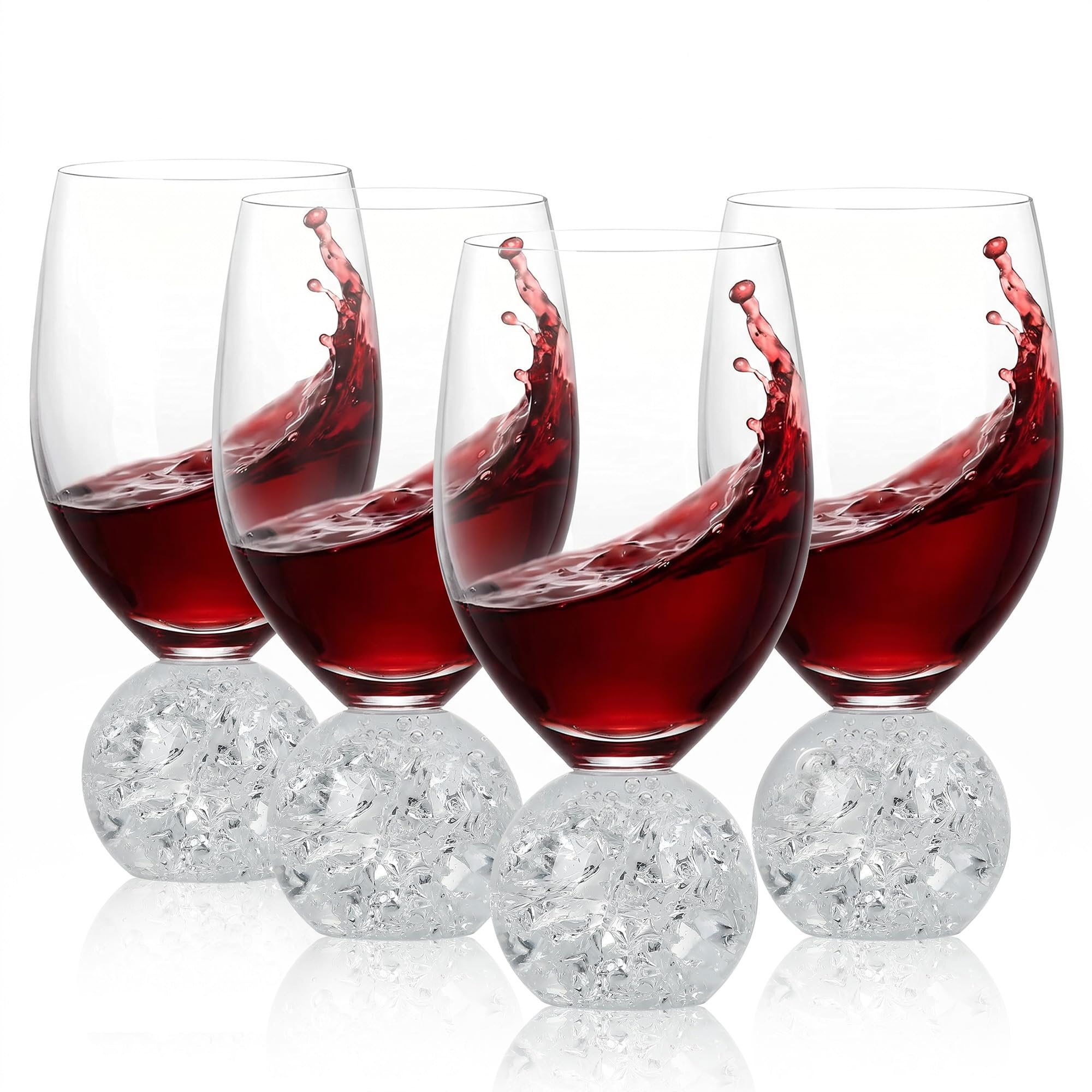 Red Wine Glasses, Stemless Crystal Glasses 4 sets, 480ml Glass Burgundy Cup