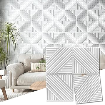 Art3d 33-Pack 3D Panels for Interior Decor, Textured Accent Paneling for Living Room, Bedroom, TV Background, 12"x12" White