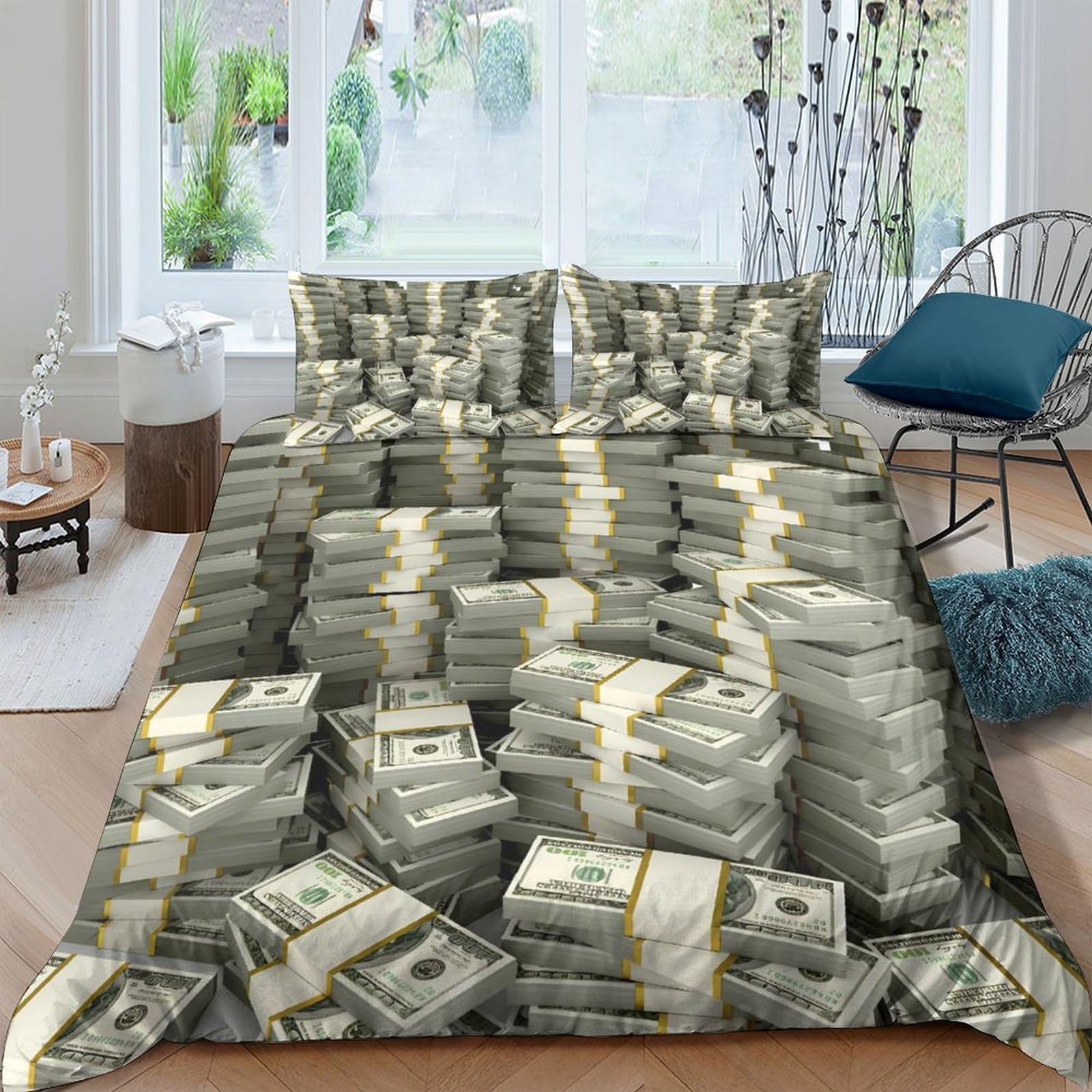 Ctjqhvkz Style-2 3D Printed Money Stack Fitted Sheet Microfiber Soft Anti-Slip Banknote Bed Cover For Bedroom Guest Room Decor Single（135X200cm）