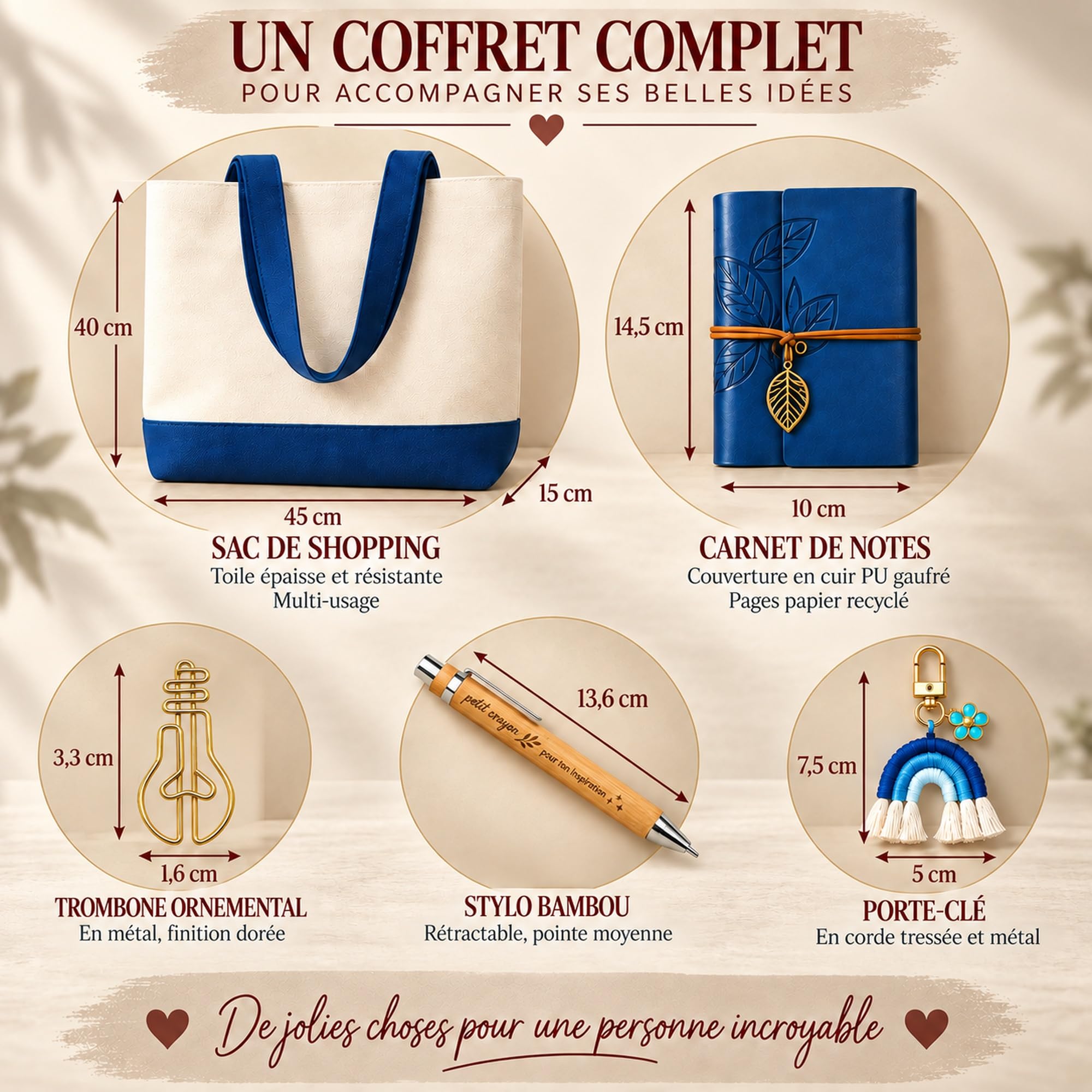 Planetee Coffret Cadeau Lecture Maman | Sac Cabas Coton 27 L, Carnet Similicuir, Stylo Bambou, Porte-Clés, Trombone | 5 Pièces | Anniversaire Noël