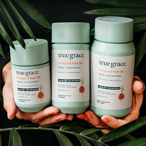 Miniatura 6 de True Grace Aceite de pescado omega-3 - 60 cápsulas blandas - 1400 mg de EPA + DHA - Salud cerebral, cardíaca, articular e inmunológica - Orgánico