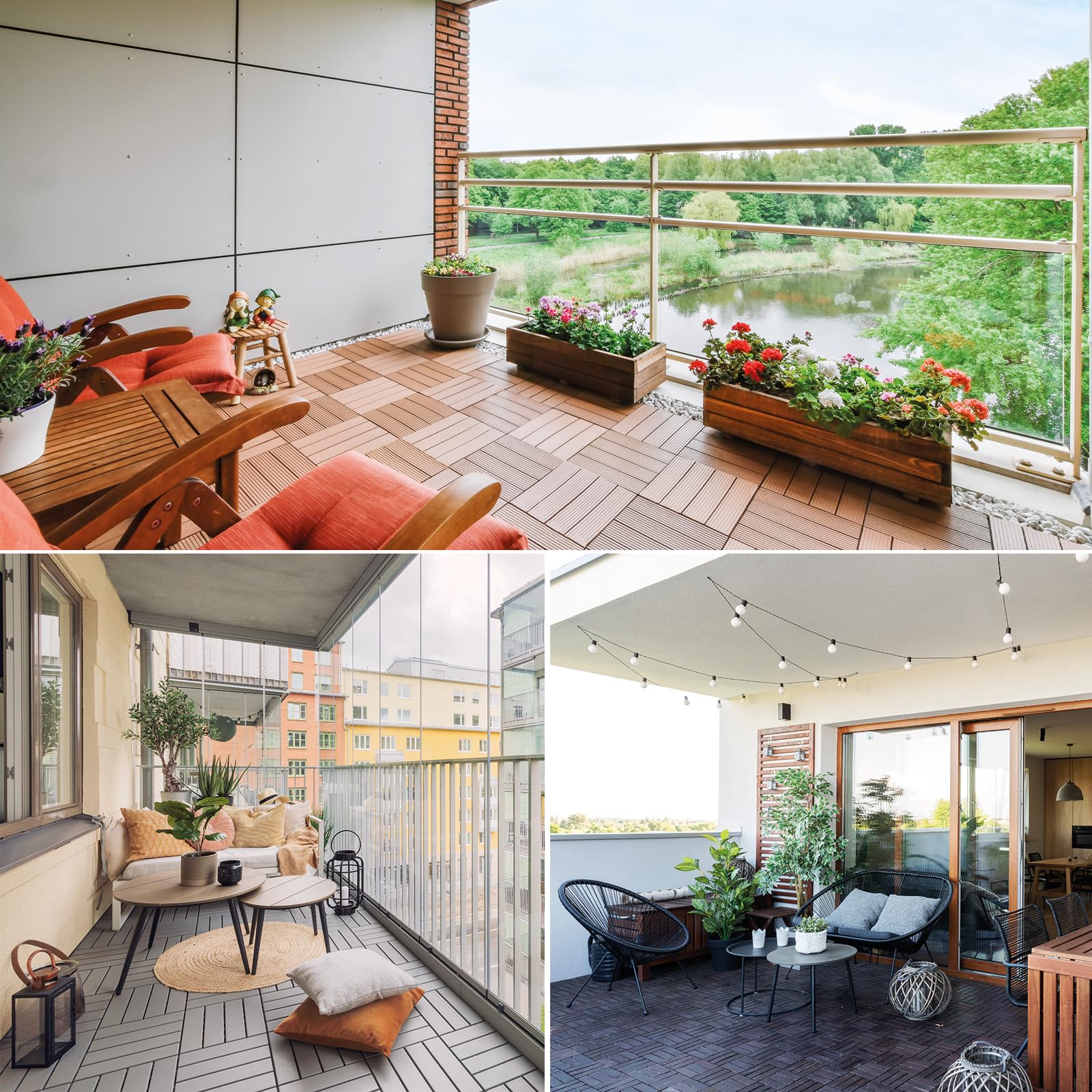 Montafox WPC Fliesen 30 x 30 cm 22 Stück / 2m² Grau Terrassenfliesen Klicksystem Fliese Holzoptik Bodenbelag Klickfliesen Terrasse Balkon, Größe (Fläche):2 m² | 22 Fliesen, Farbe:Grau