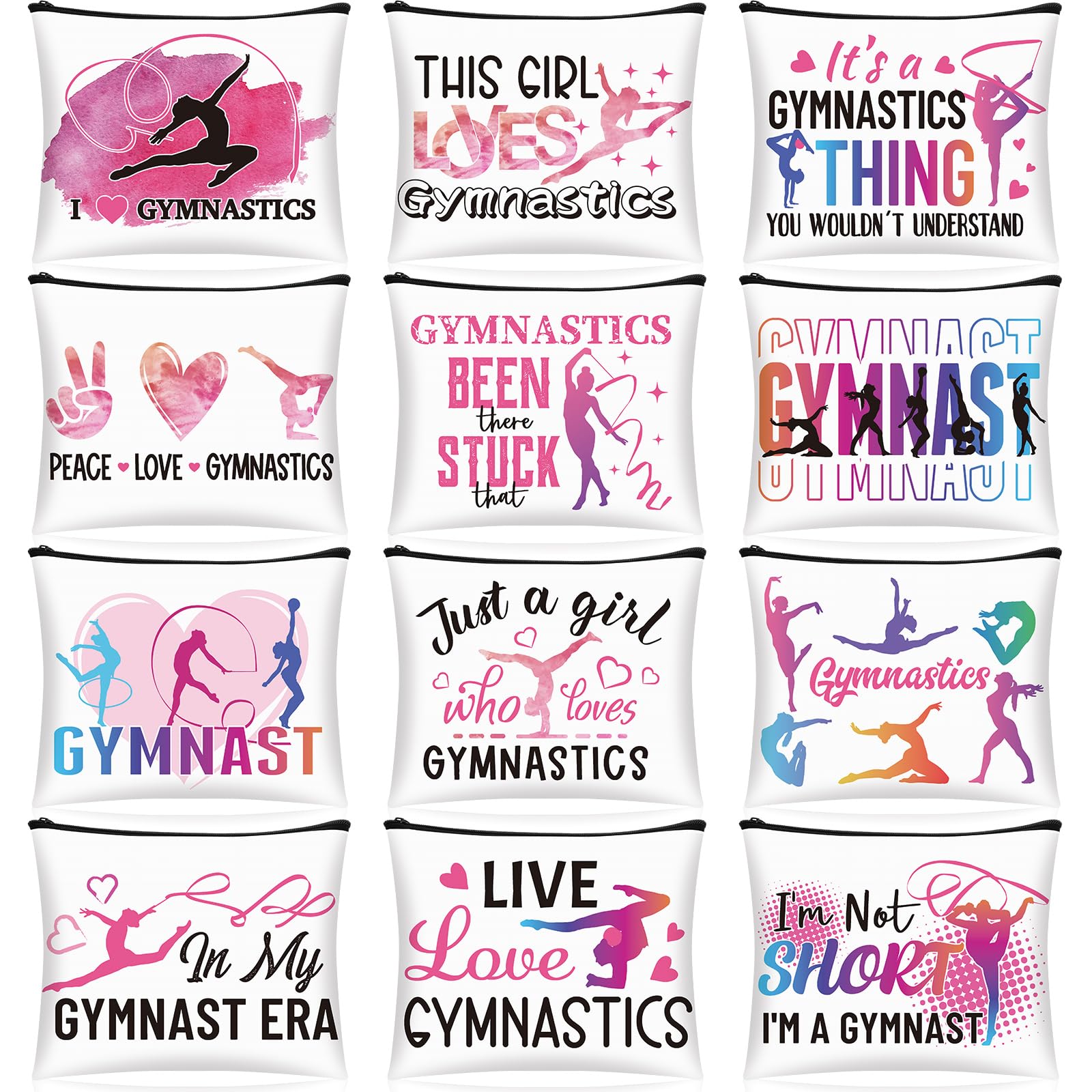 12 Pcs Gymnastics Makeup Bag Inspirational Gymnast Lover Gifts Gymnast Cosmetic Bag for Girls Women Daughter Gymnastics Coach Sports Lovers Birthday