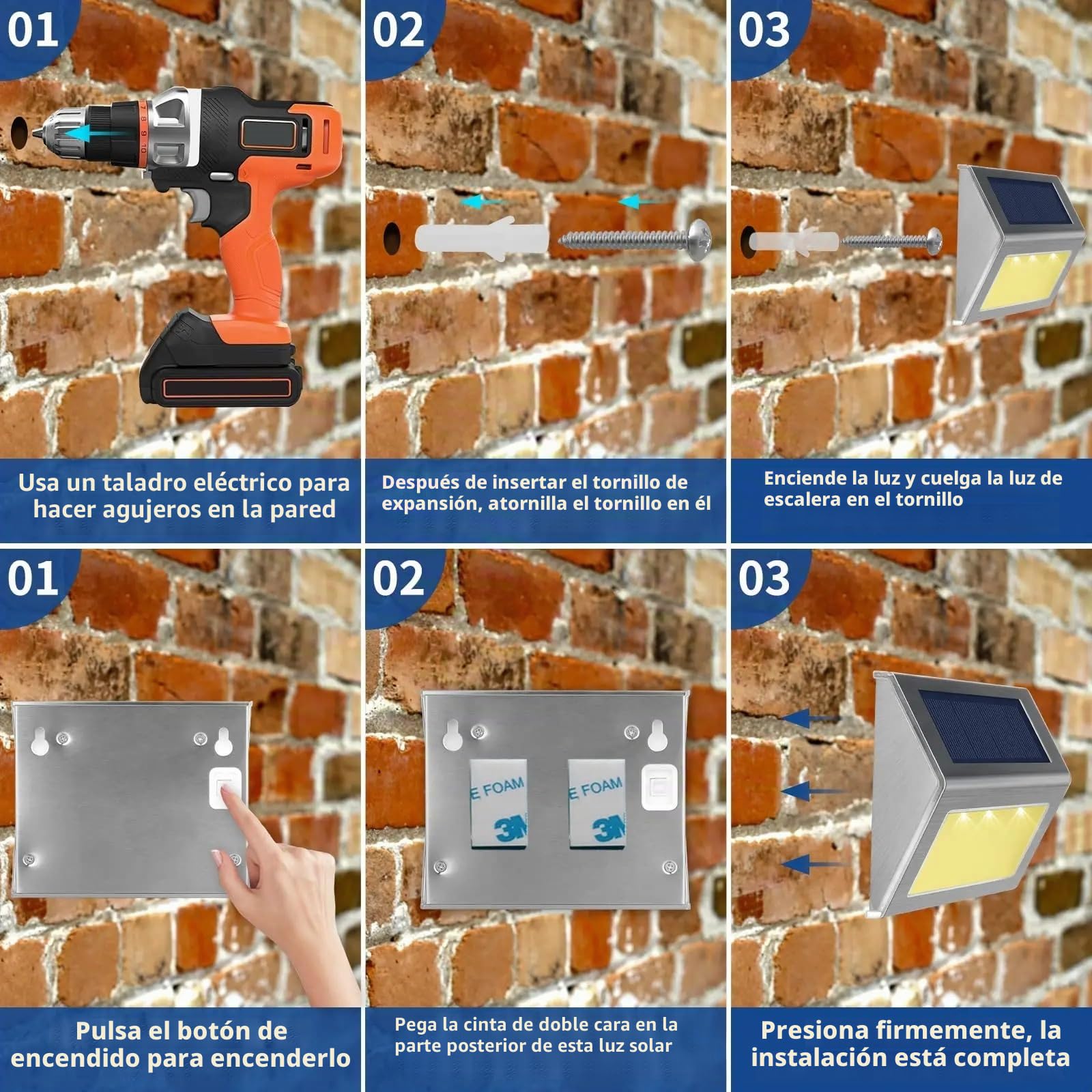 Foco Led Exterior, Paquete de 10 Luces solares for Cubierta,Acero Inoxidable,Luz Solar LED for Escalera,Lámparas de Seguridad for Exteriores Impermeables