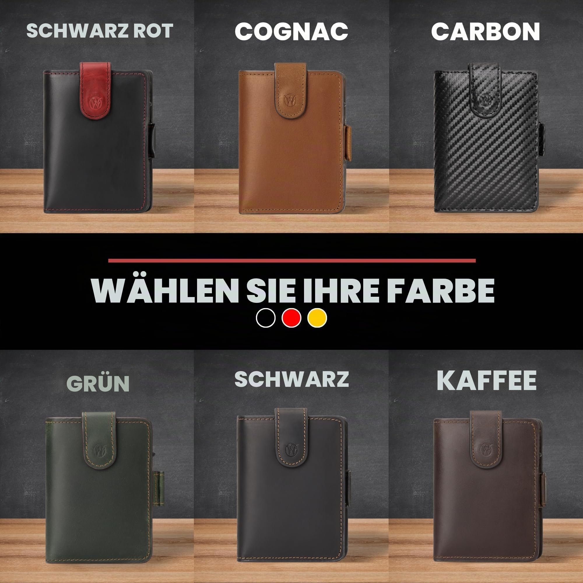 WillFire® MagFlap | Geldbörse Herren | Extra Schlüsselanhänger | Leder Kartenetui für 10-12 Karten | RFID geschützt | Einzigartiger Magnetverschluss | Inkl. Geschenkverpackung (Carbon)