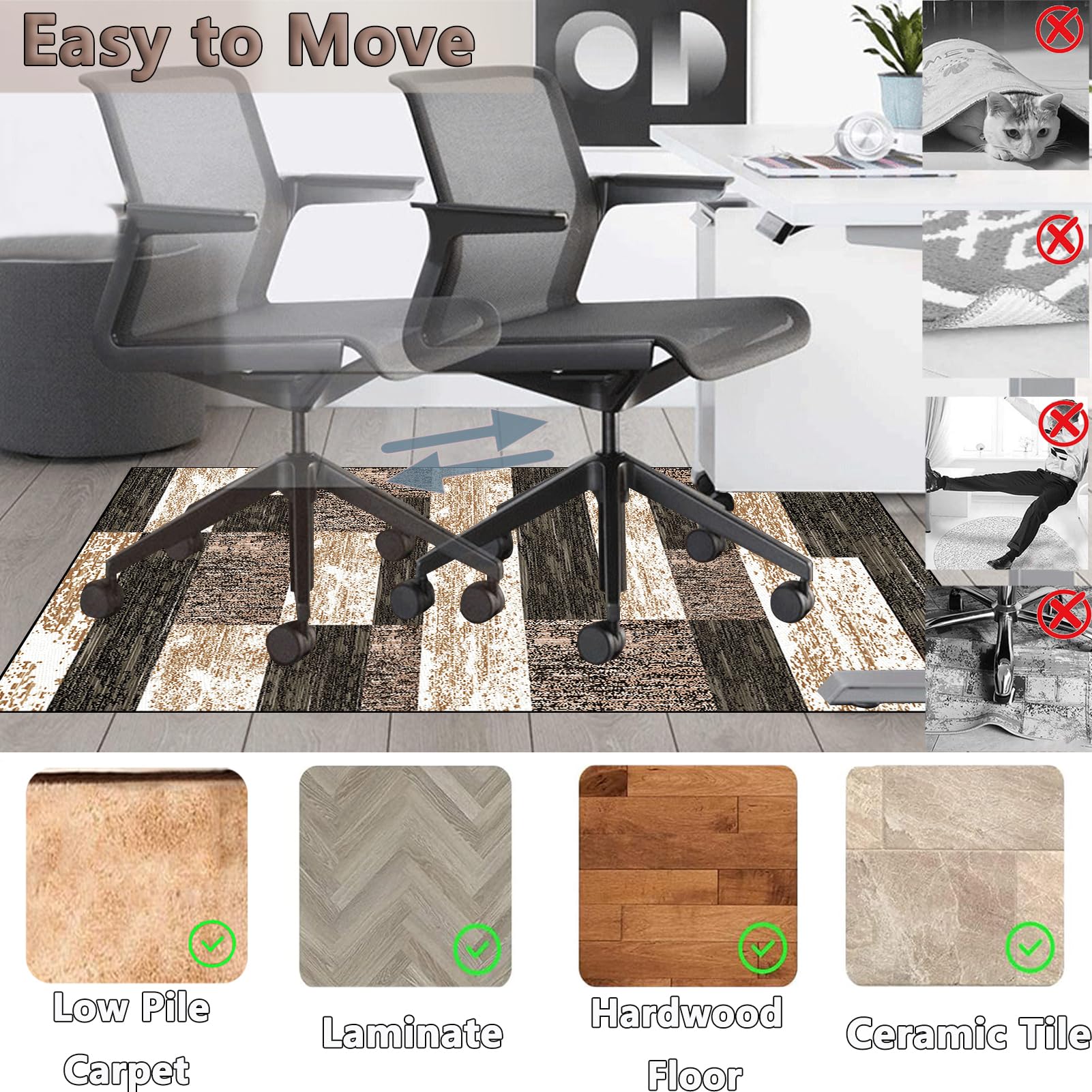 Alfombrilla para silla de oficina para juegos, 90 x 140 cm, protector de escritorio para computadora, tapete apto para ruedas, protector de suelo duro duradero y protector de parquet, alfombra