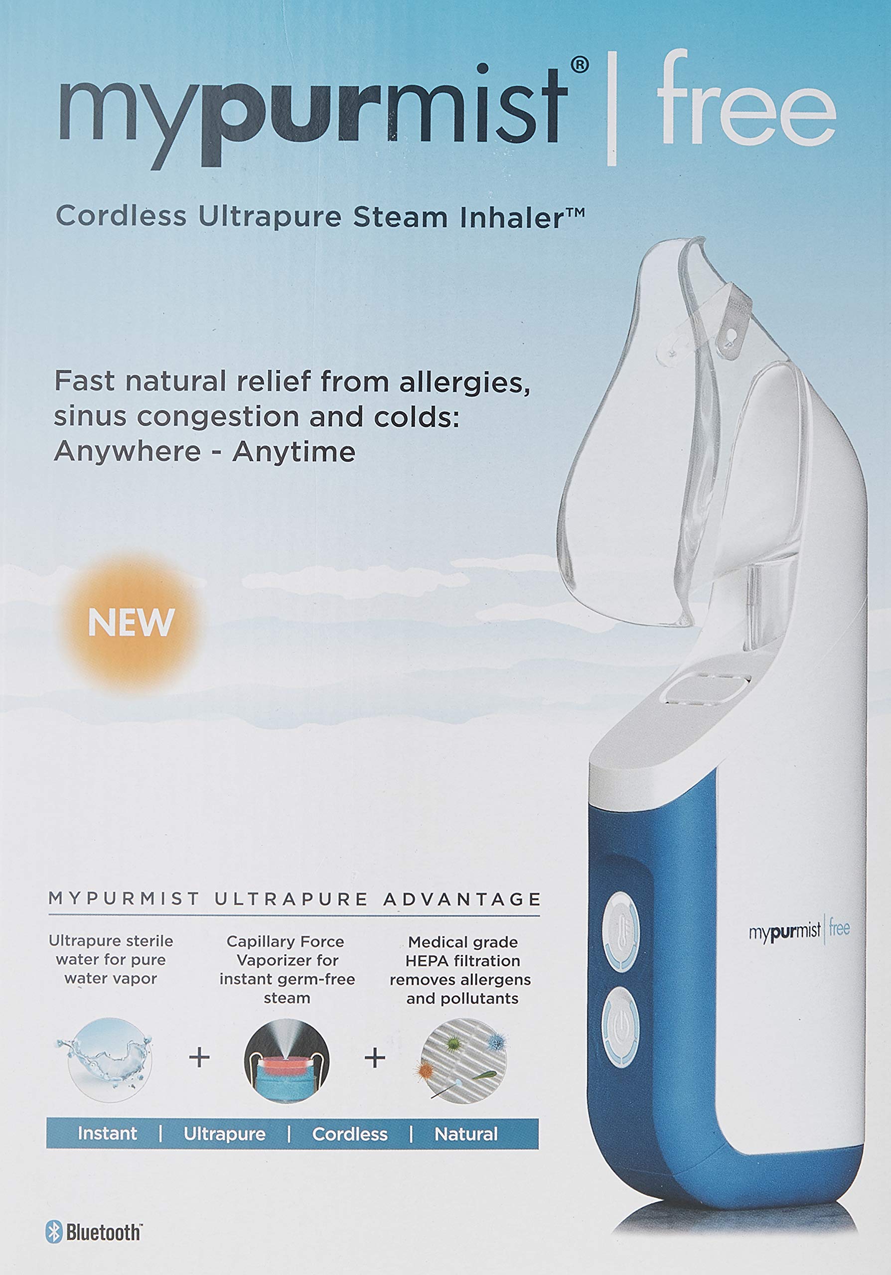 New Cordless Mypurmist Free Ultrapure Handheld Steam Inhaler and