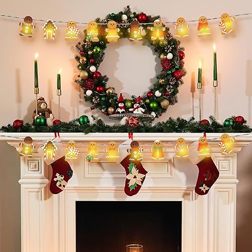 Miniatura 4 de Guirnalda de luces de jengibre de Navidad, 20 luces LED de 10 pies, bonita cadena de luces colgantes de pan de jengibre para árbol de Navidad,