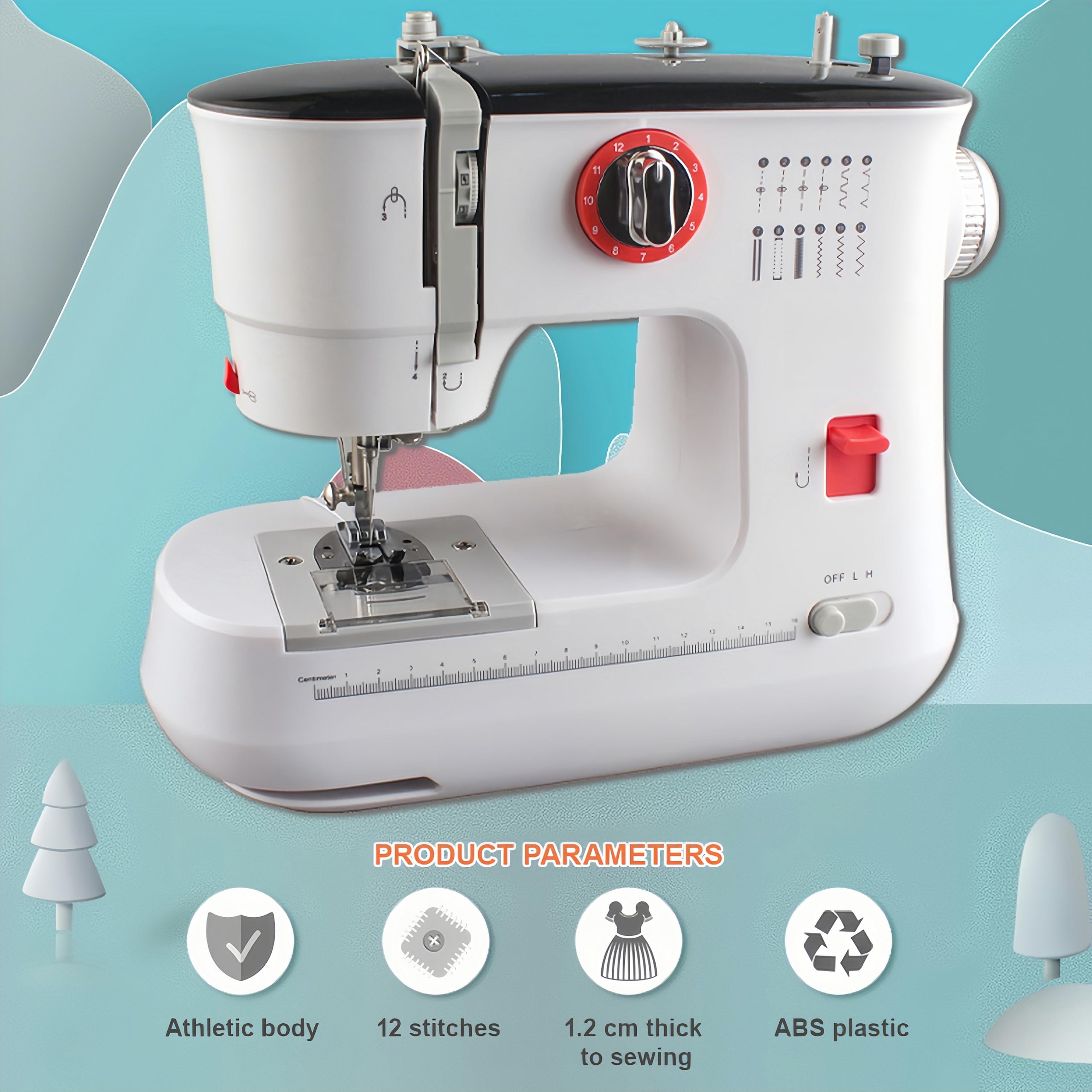 519 Macchina per Cucire Elettrica Portatile per Principianti e Uso Domestico, 12 Funzioni Cucito, Infila Ago Automatico, Ideale per Vestiti, Tende, Fai da te e Progetti