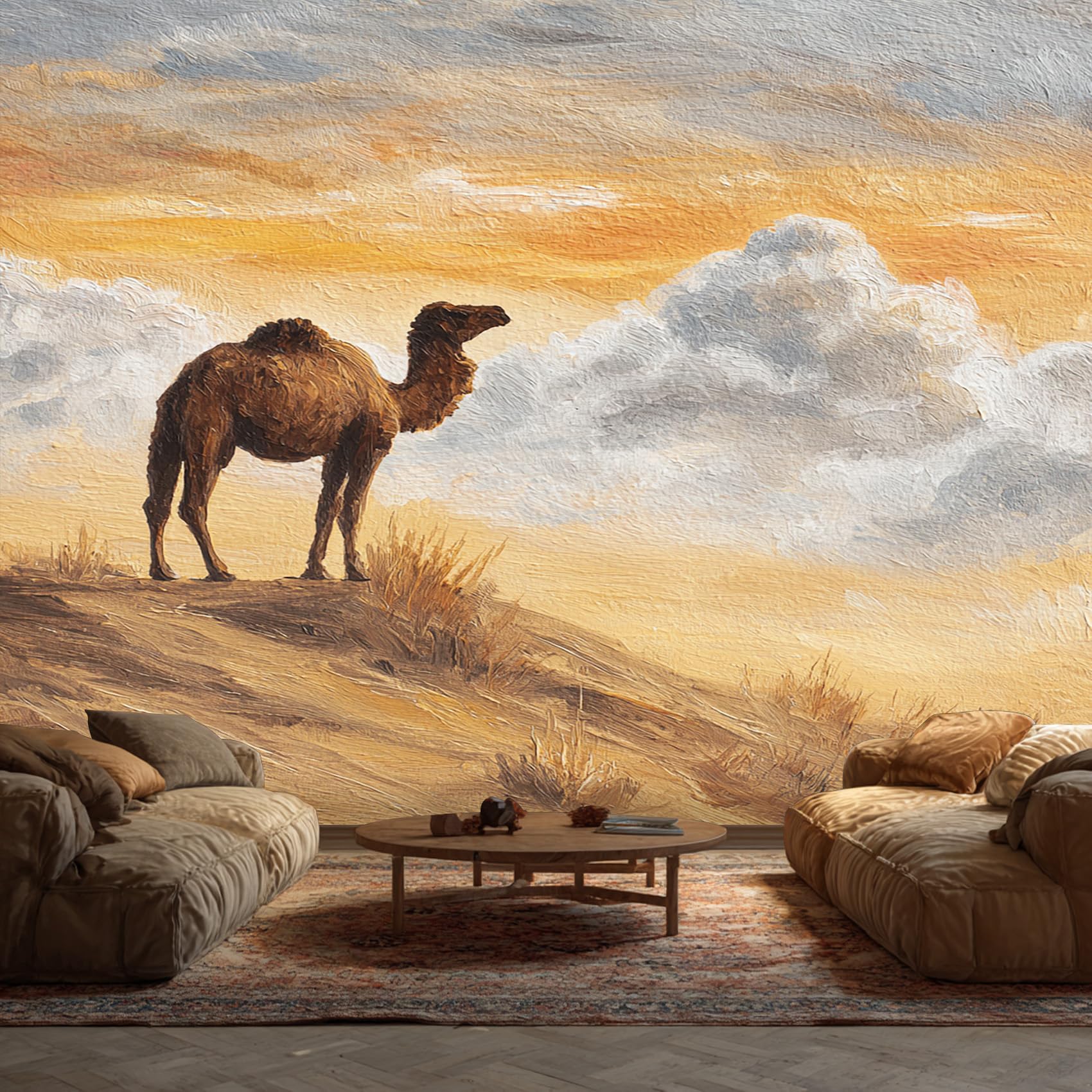 Papier peint panoramique style peinture à l'huile chameau 3D, tableau mural d'exception N59