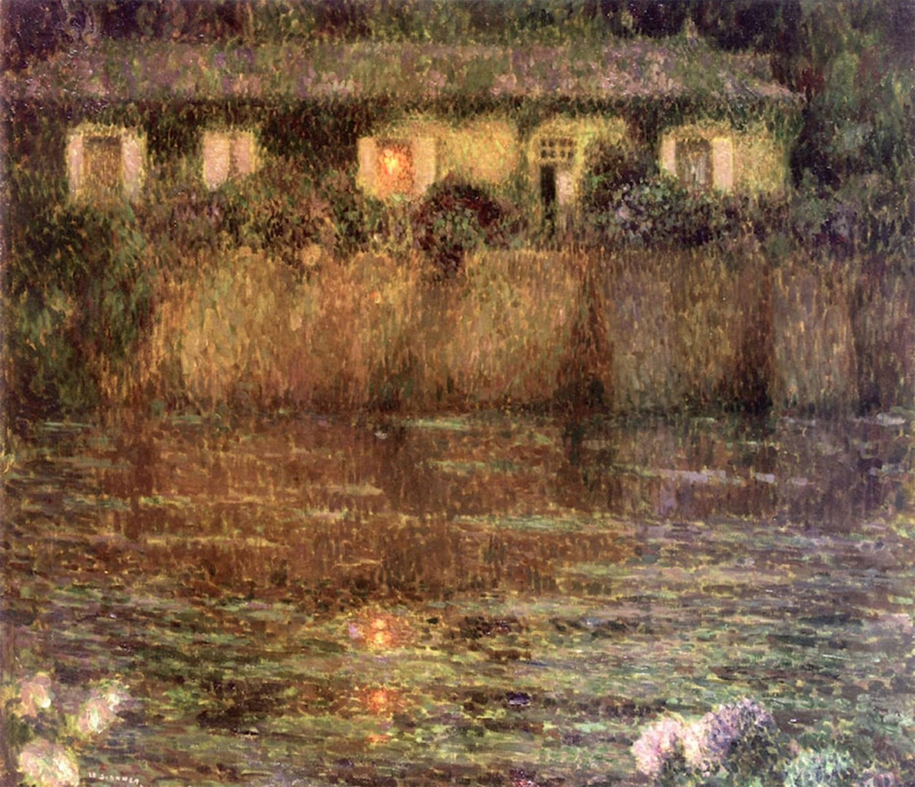 SERENDIPITP Vintage Picture Print on Canvas Wall Art Poster the House by the Water Twilight by Henri Le Sidaner Artwork Print Poster for Wall Decor 60x90cm