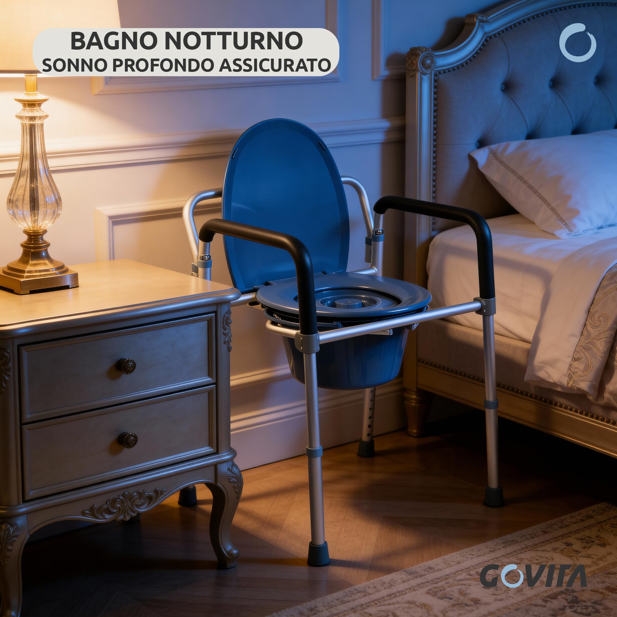 GOVITA Sedia Da Comodo Comoda Wc In Alluminio 4 Funzioni In 1 Pieghevole Sgabello Doccia Bagno Per Aziani E Disabili, Rialzo Wc Water Supporto Per Water Sedile Per Doccia Per Anziani