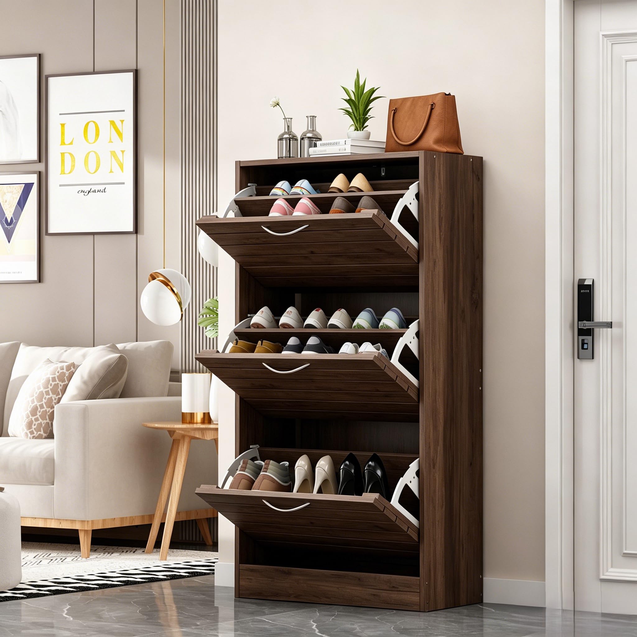 小物入れ fufufu Amazon.com: FUFU&GAGA Wood Shoe Cabinet with 3 Flip Drawers for