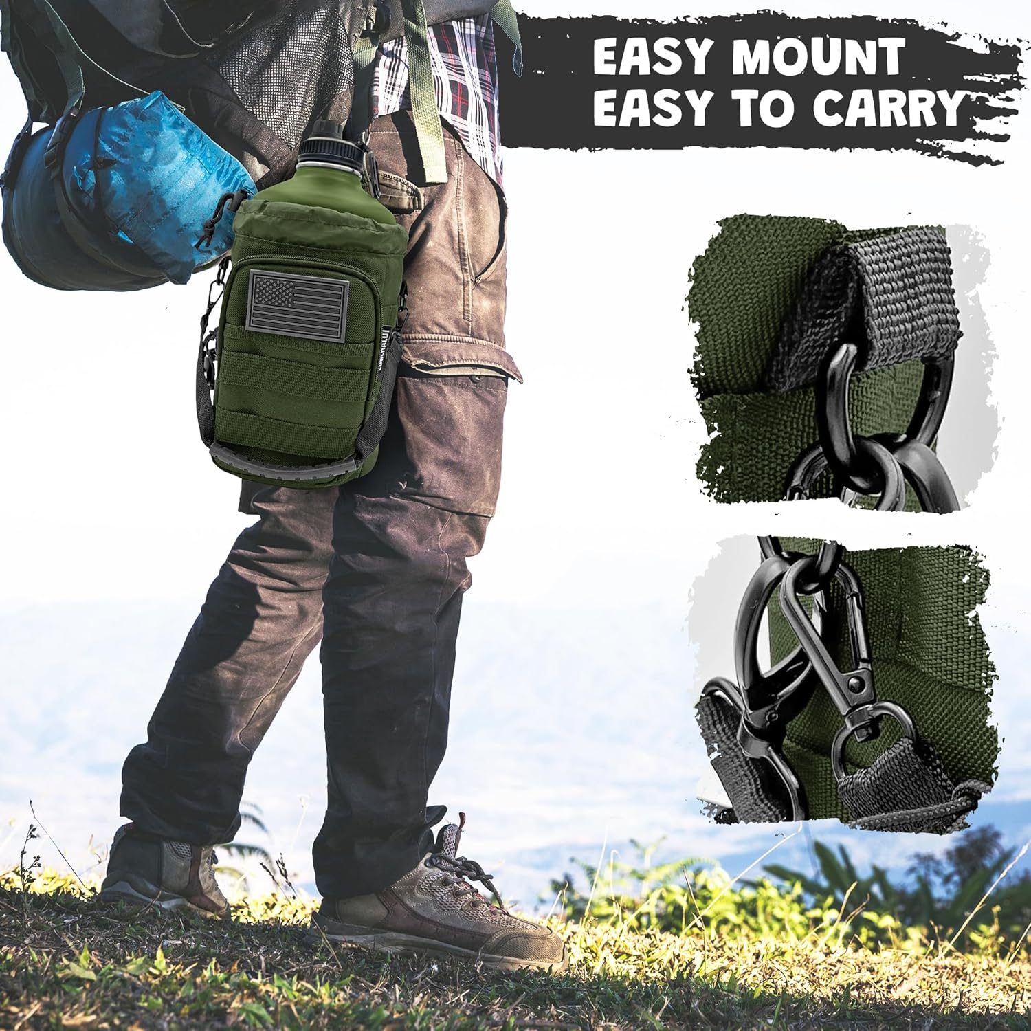 1 Gallon Water Jug - Insulated Stainless Steel Water Bottle with Carry Bag & Straw Lids - 128 Oz Large Capacity, Keep Cold & Hot, Green Tactical Design - Image 5