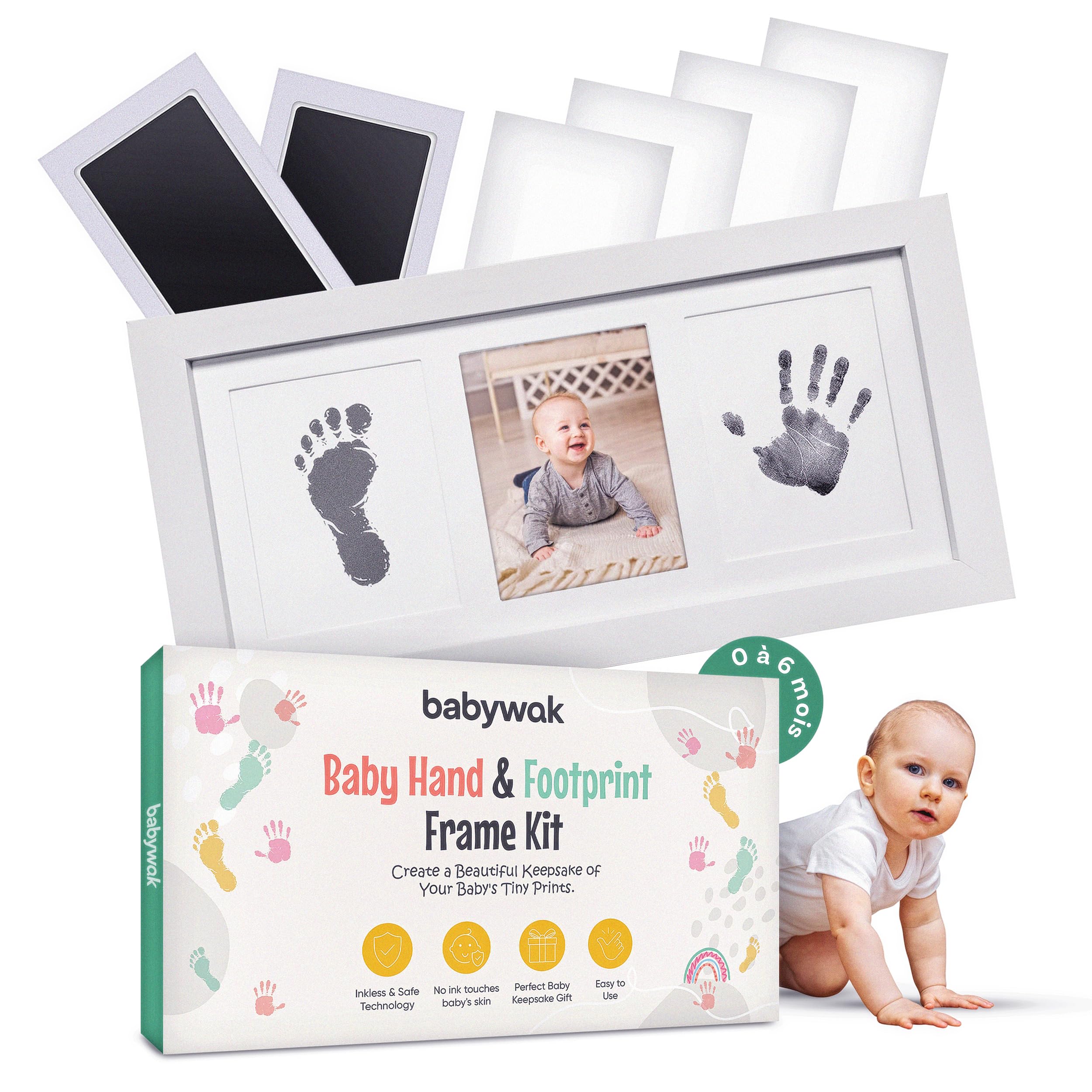 Baby Hand and Footprint Kit, Inkless Ink Pad with White Photo Frame – New Baby Gifts, Baby Shower Gifts for Mum, Christening – Newborn Keepsake for Boys, Girls & Dog Paw Prints, 0-6 Months