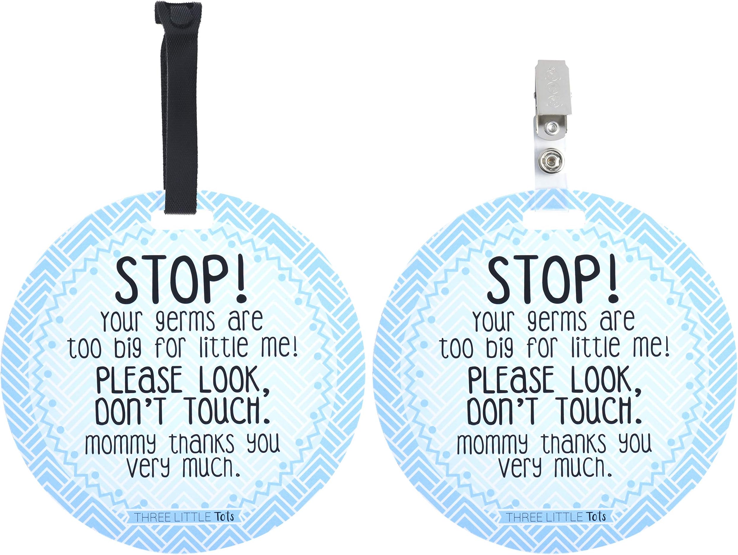 Three Little Tots Two Pack - Blue Boy No Touching Baby Car Seat and Stroller Signs - CPSIA Safety Tested