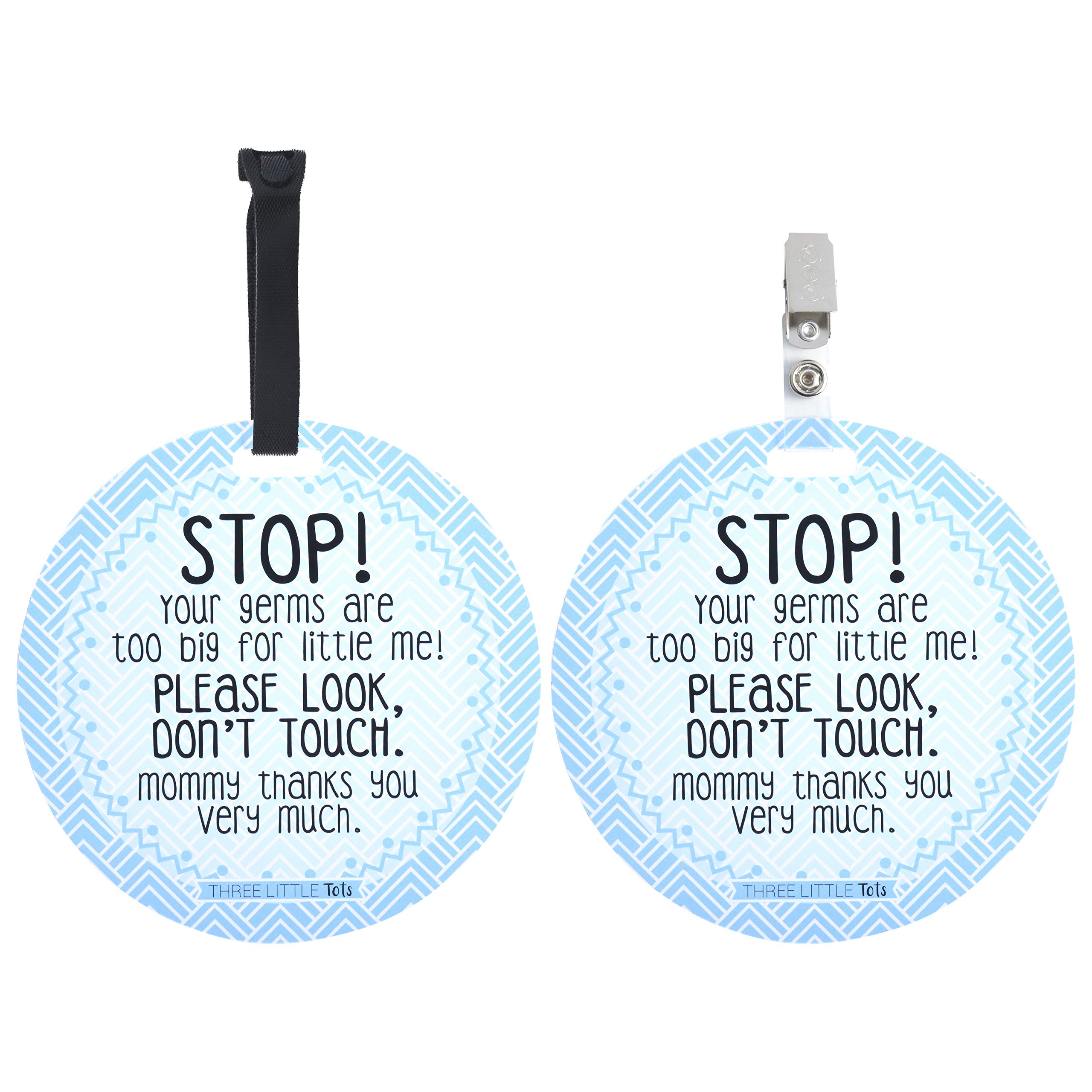 Three Little Tots Two Pack - Blue Boy No Touching Baby Car Seat and Stroller Signs - CPSIA Safety Tested