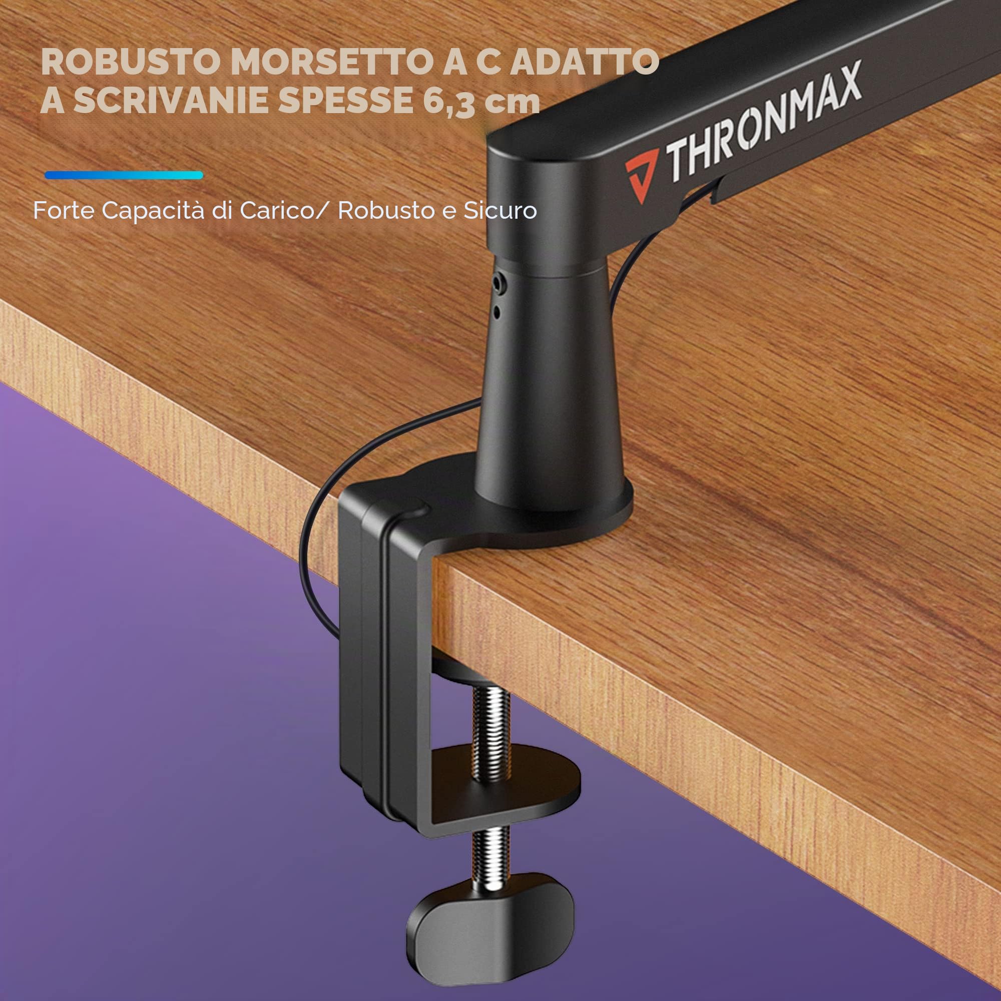 Thronmax S6 Braccio boom per microfono, supporto per microfono robusto pieghevole 360° per Podcast/Streaming/Gaming/Youtuber/Blue Yeti, 1/4" 3/8" 5/8" Universale in Acciaio inossidabile (Nero)