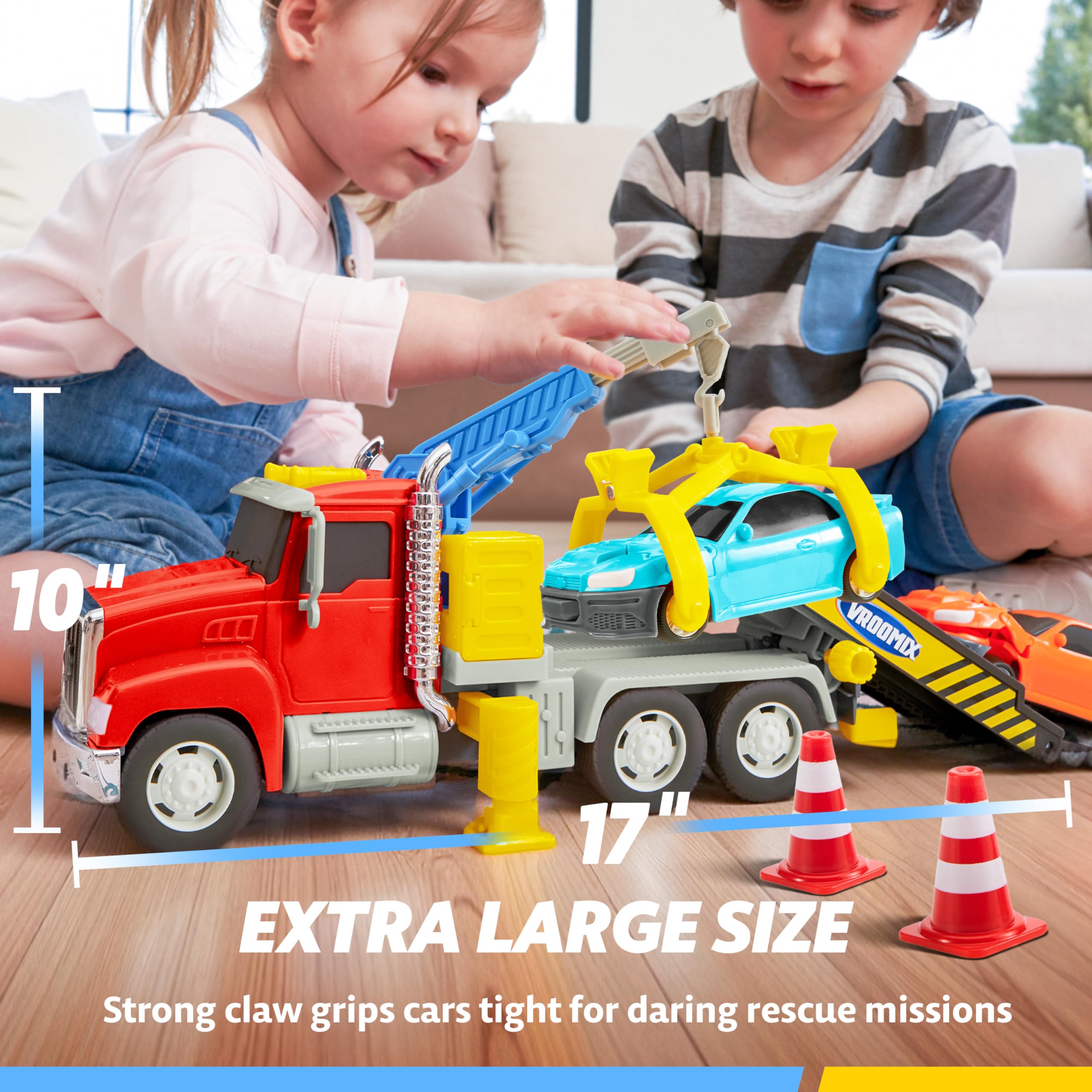 Vroomix Rescue Tow Truck Toy with 2 Transformation Cars, Tow Truck Vehicle for 3 4 5 6 7 Years Old Boys - Image 2
