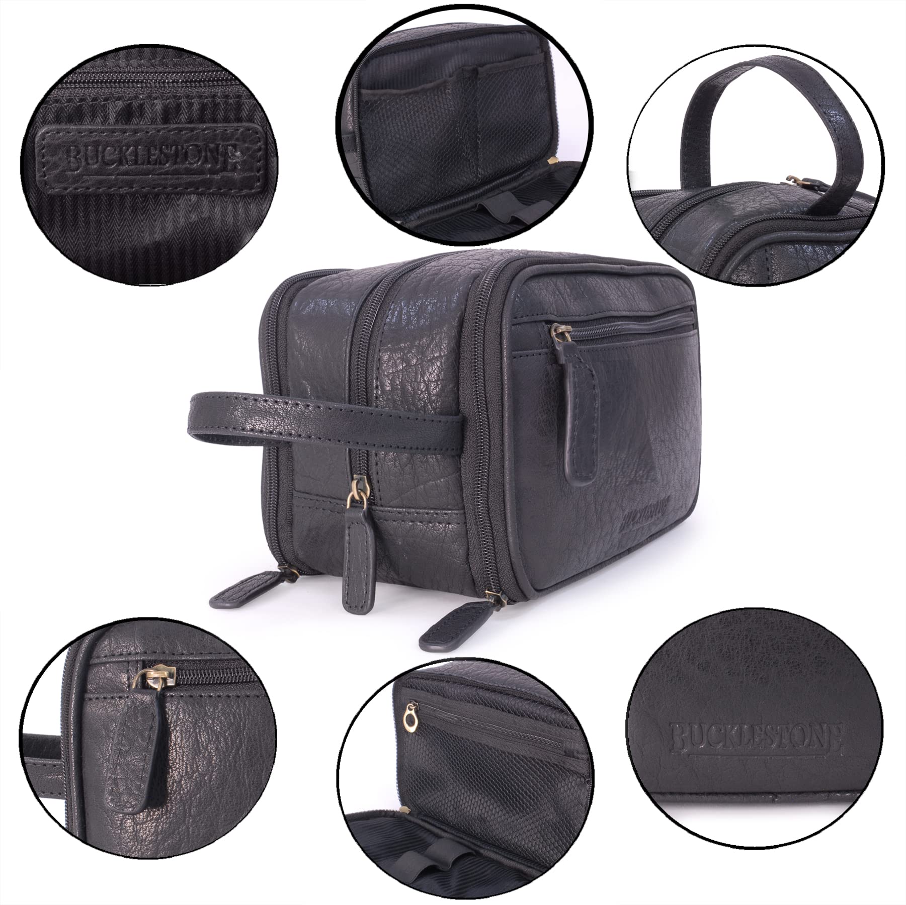 Beauty Case da Viaggio in Pelle - Borsa da Toilette Media - Necessaire Uomo - Wash Bag - Borsa Pochette per Cosmetici - Durham - Nero