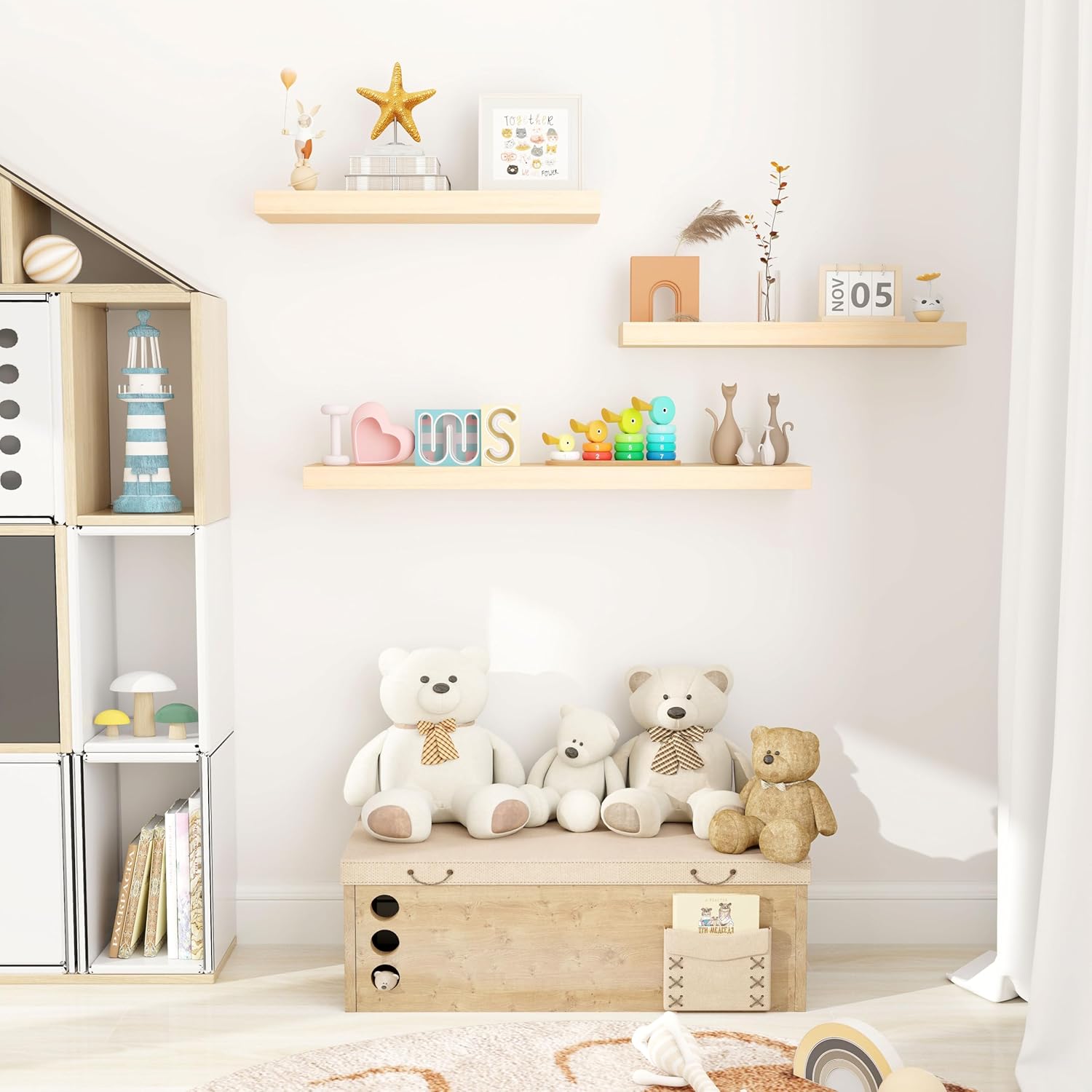 Marsmiles Natural Wood Floating Shelves | 24 Inch Unfinished Wood Wall Shelves Set of 2 | 24" W x 6.7" D Rustic Wooden Shelves for Bathroom Kitchen Living Room Bedroom