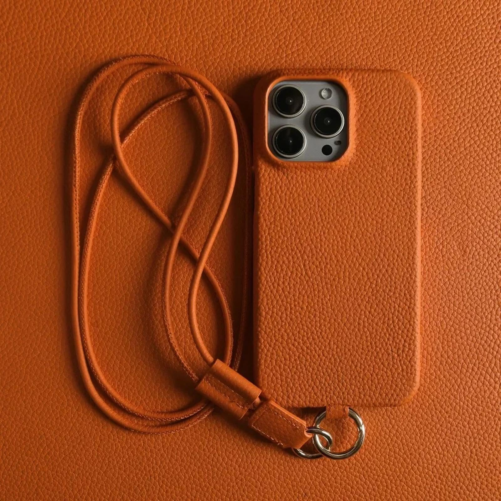 Funda de Cuero de Lujo para iPhone 16 Pro MAX 15pro 11 13 12pro 14pro 14 Funda de teléfono con Correa Cruzada y cordón (para iPhone 14 Pro/Naranja)