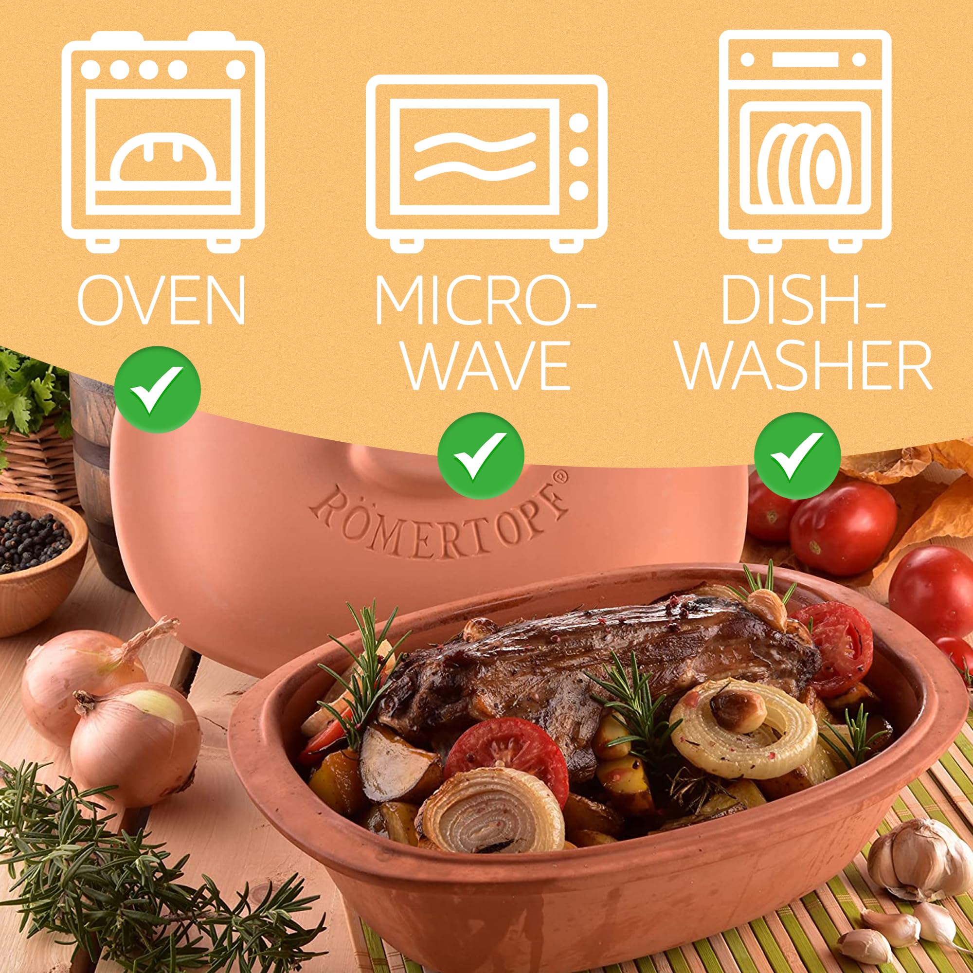 Römertopf Tegame in Terracotta Naturale con Coperchio – Pentola da Forno per Arrosti e Stufati, Cottura Sana senza Grassi, Terracotta, dal 1967