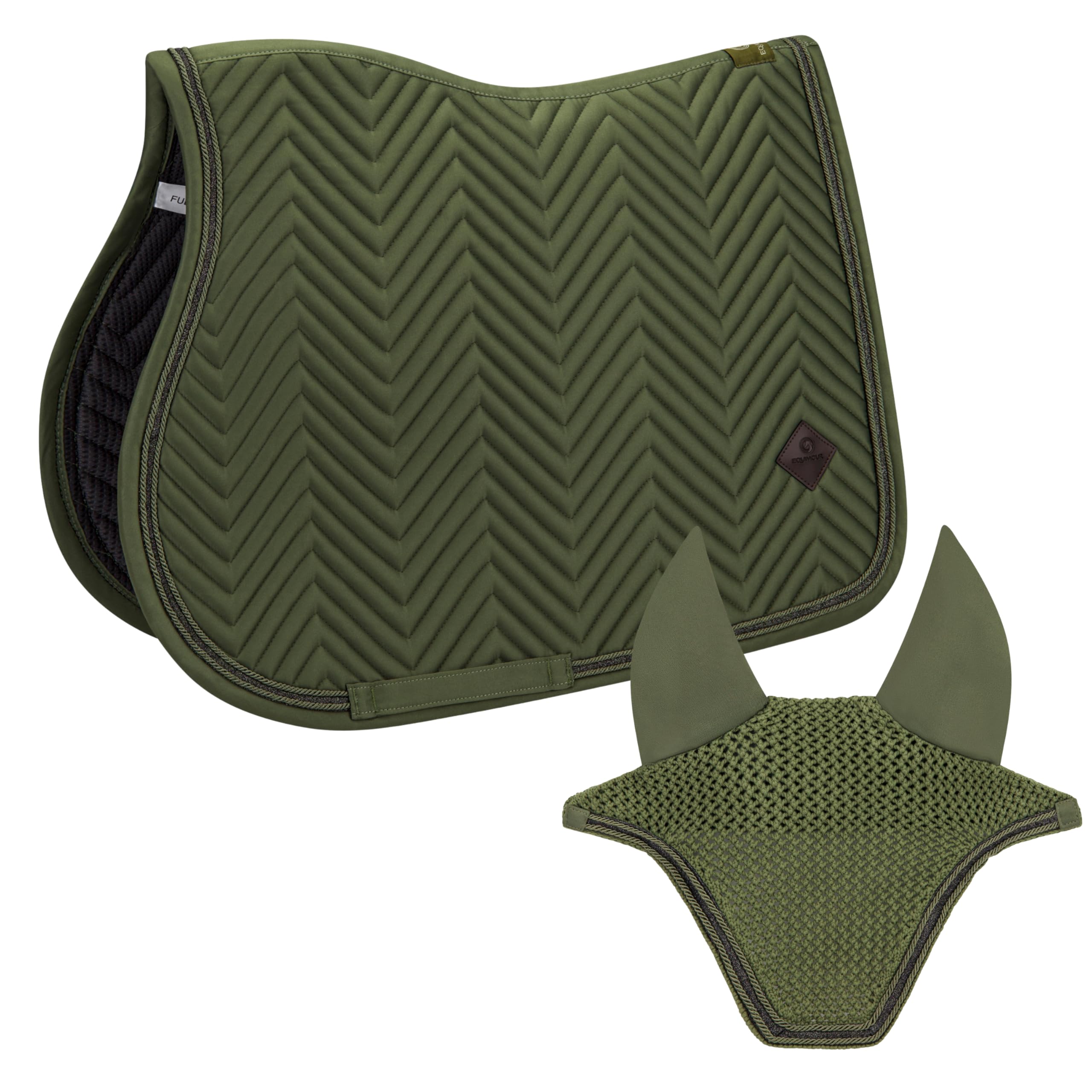 Spring Schabracke Set Sage 2-teilig – Springschabracke & Fliegenhaube – Atmungsaktiv, rutschfest & Strapazierfähig – Elegantes Reitsport Turnier Set Warmblut/Full – Classic Sage