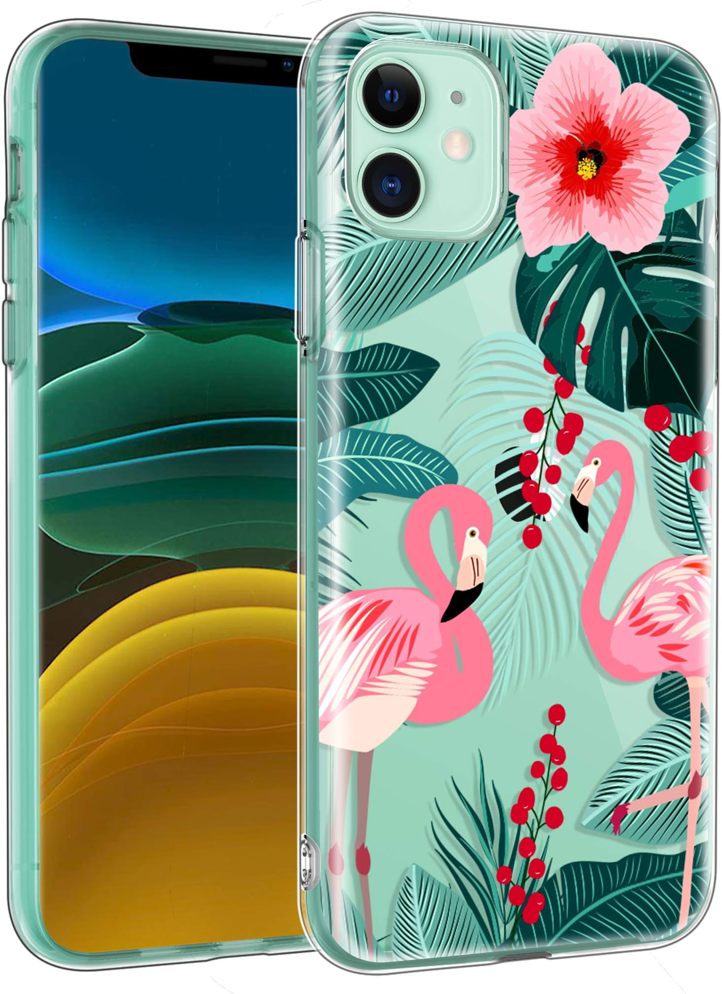 Hekodonk for iPhone 11 Case,Clear Design TPU Bumper Protective Silicone Shockproof Yellow-Resistant Anti-Scratch Cover for Apple iPhone 11 Flamingo