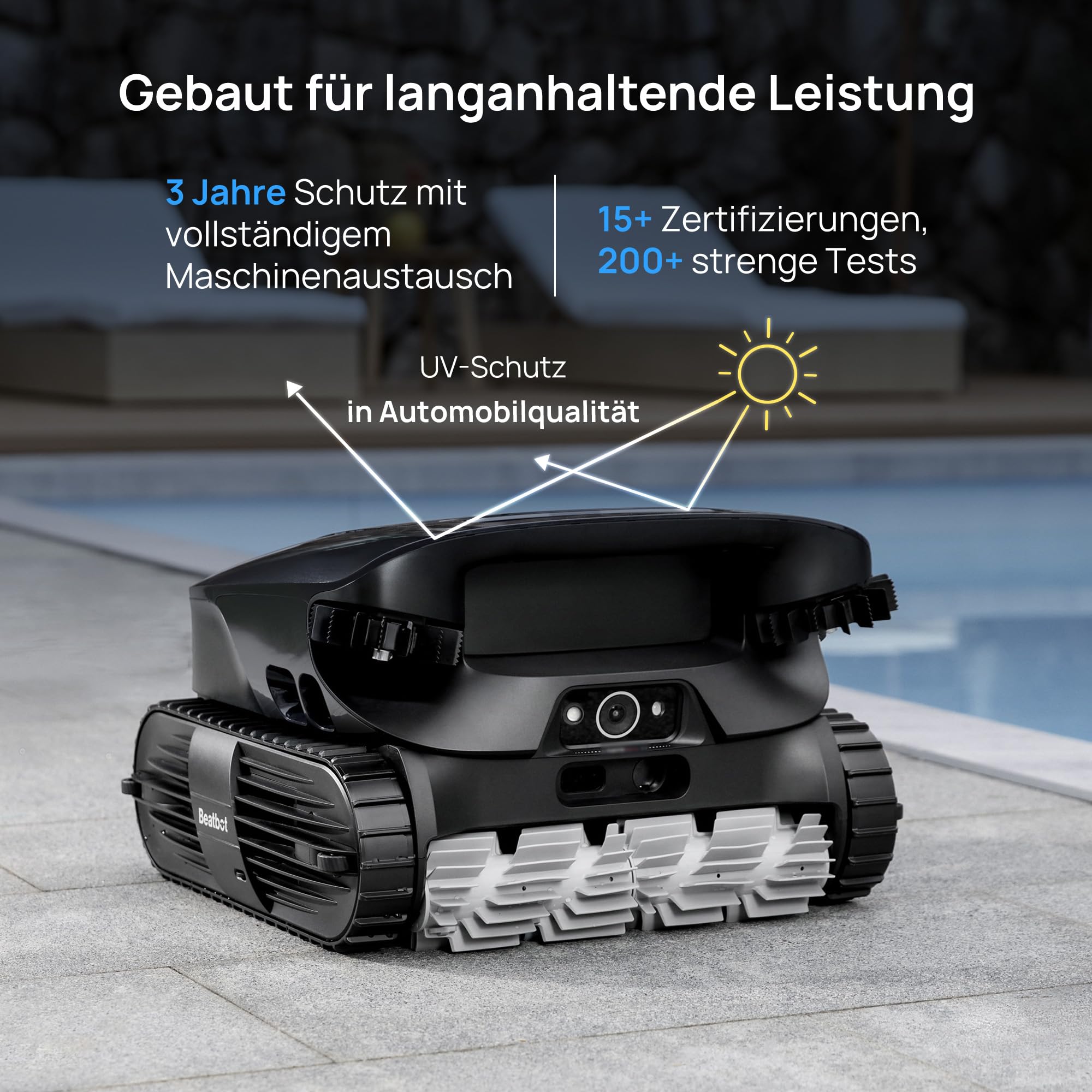Beatbot Aquasense 2 Ultra Poolroboter, KI Mapping, 5in1 Komplettreinigung, KI-Schmutzerkennung, Poolsauger Akku für Oberfläche Boden und Wand, Poolreinigung bis zu 300m²