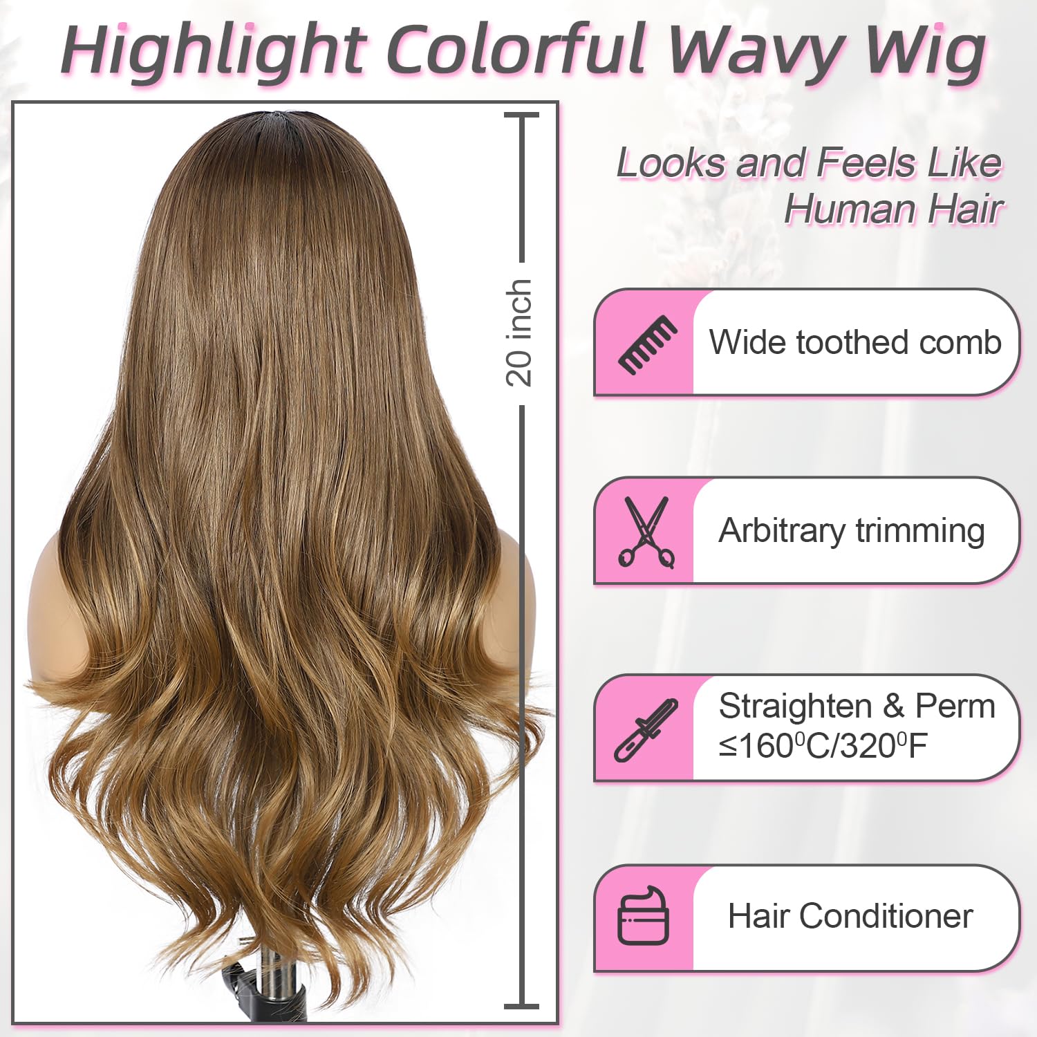 13x4 Lace Front Synthetic Wig Heat Resistant 20 Inch Shoulder Length Short Wavy Synthetic Wig Ombre Blonde Layered Hair Side Part  main image 2