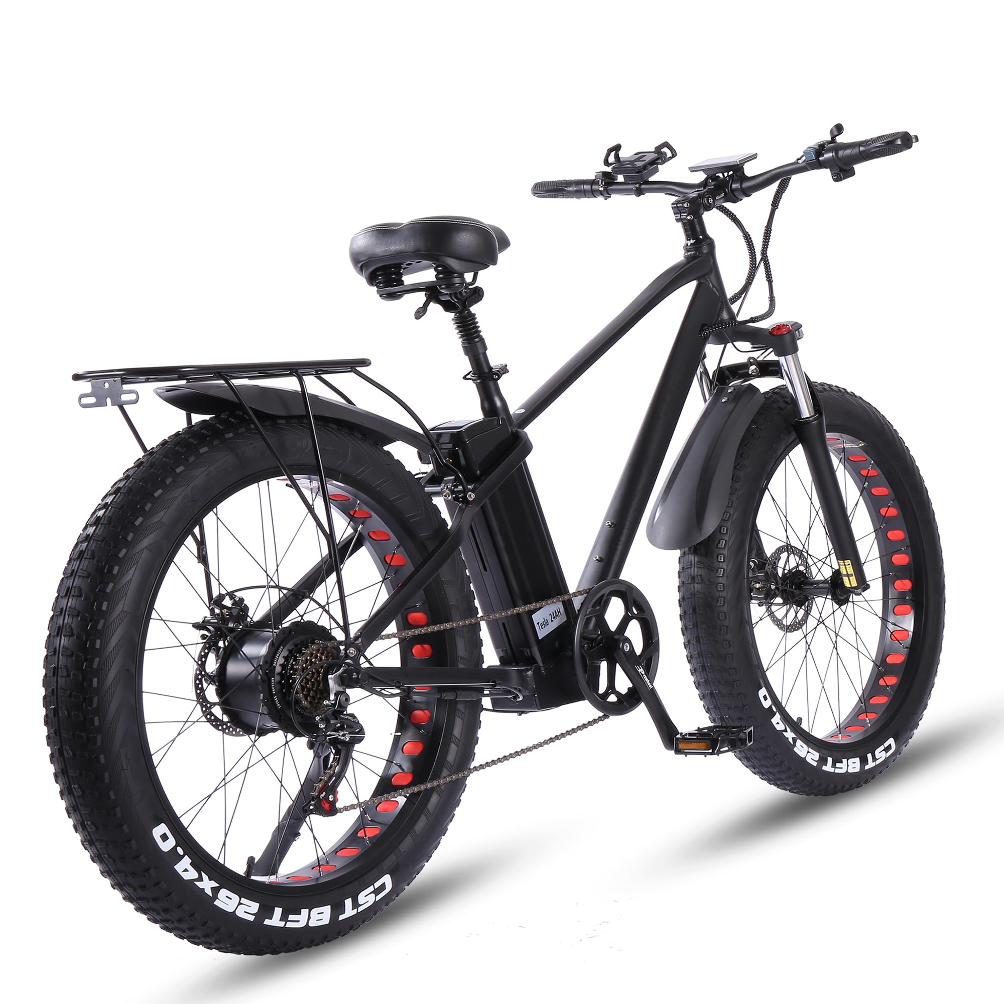 Vélo électrique VTT Homme Adulte 26 Pouces 21Ah Batterie Lithium Shimano 7 Vitesses Fat Bike Noir XL
