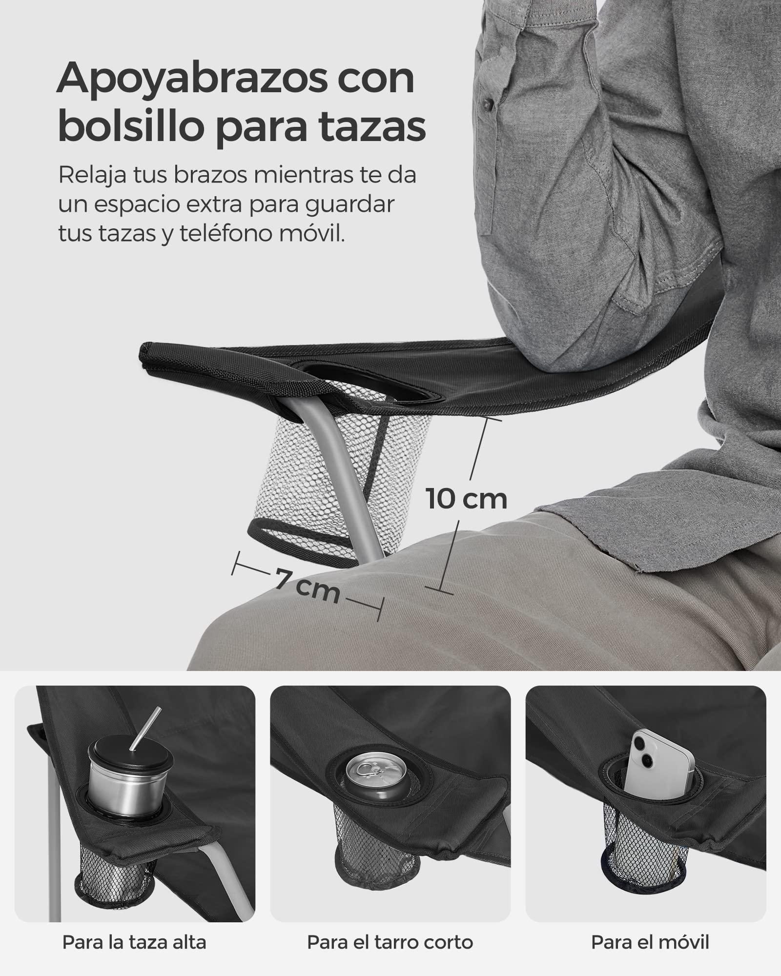 SONGMICS Sillas de Camping Plegables, Juego de 2 sillas al Aire Libre, con reposabrazos, portavasos, portátiles, Capacidad de 120 kg, para Camping, jardín, Pesca, Playa, balcón, Negro GCB01BK