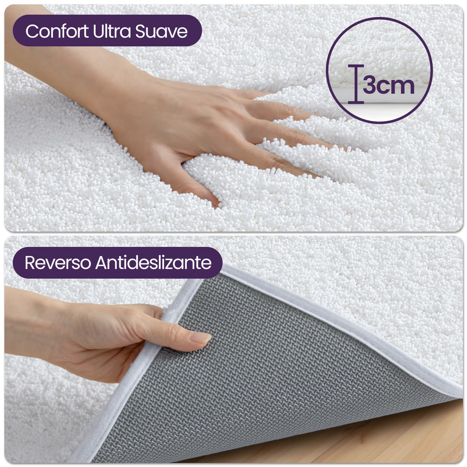 DEXI Alfombra Baño Súper Absorbente 60 x 90 cm, Alfombrillas Baño Antideslizante y Extra Grueso, Lavable a Máquina, Alfombras de Microfibra Suave para Bañera y Ducha, Blanco