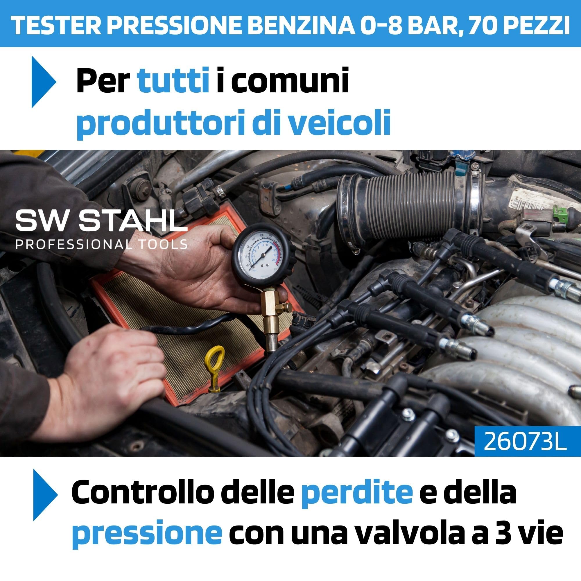SW-Stahl 26073L Set Misurazione Pressione Carburante, Tester Motore