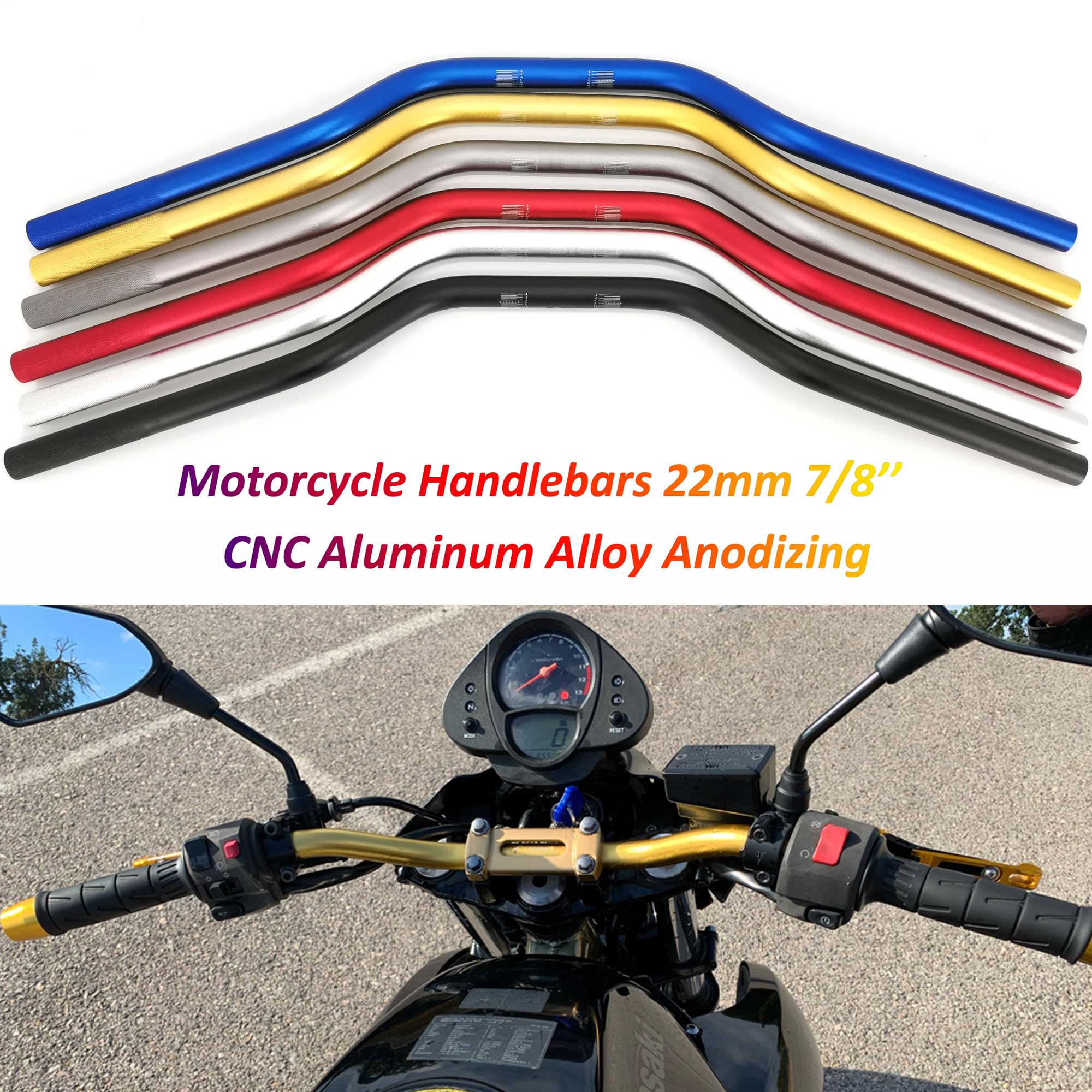 Manubrio 22mm 7/8'' moto Anodizzato in alluminio | Red-laser logo
