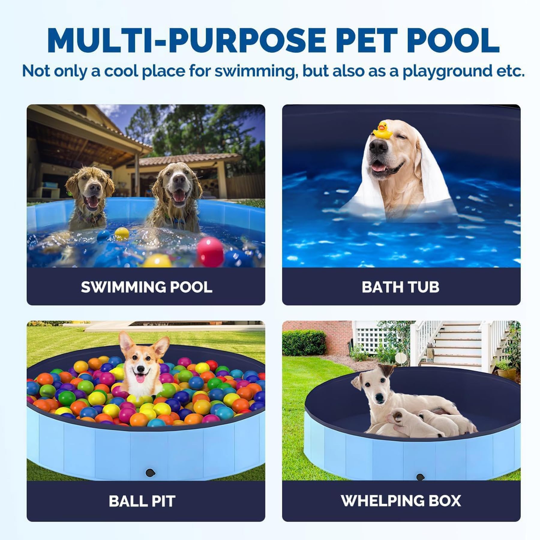 Faltbarer Hundepool,Hundepool Schwimmbad für Hunde,Hunde Planschbecken,Schwimmbecken für Katzen,rutschfeste und Verdickt PVC,Tragbare,für Kleine Hunde Katze,60x20cm
