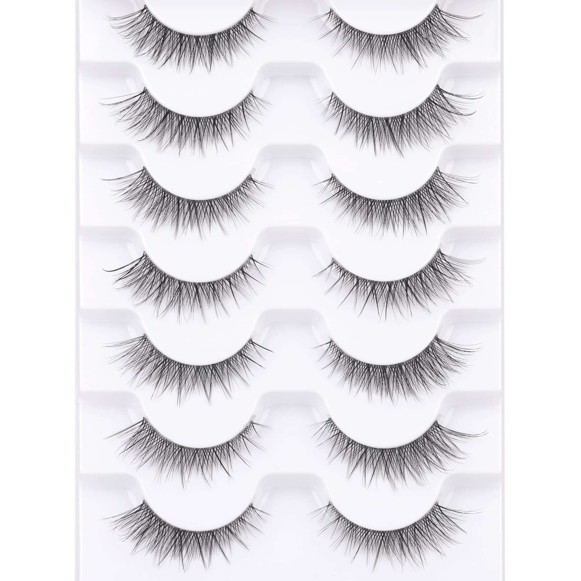 Lashes Natural Eyelashes Cat Eye Lashes Wispy 3D False Eyelashes Short Light Volume Fake Eyelashes with Clear Band 7 Pairs Faux Mink Lashes Pack ALICROWN