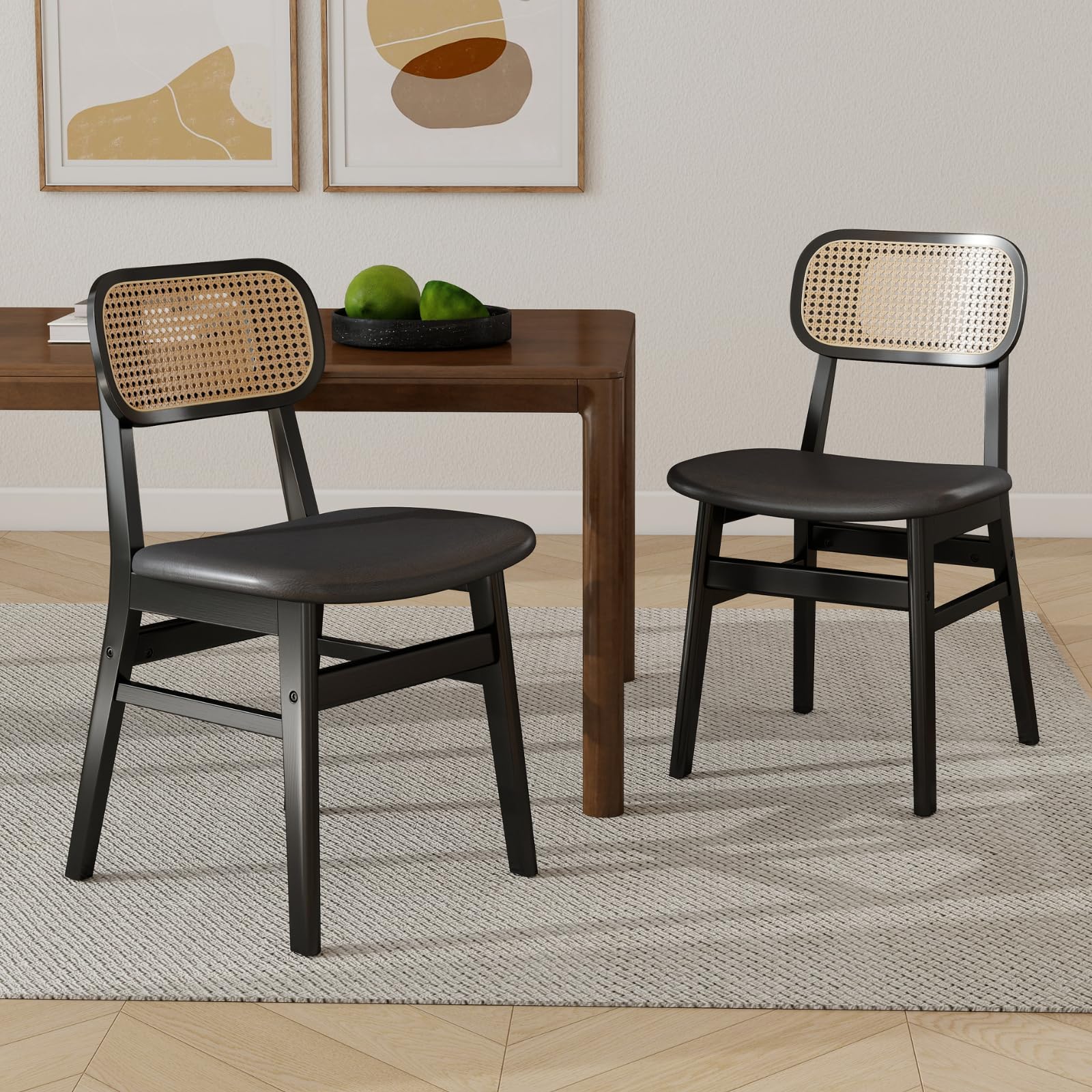 Set Di 2 Sedie, Sedie Da Pranzo In Rattan Sedie Da Cucina Gambe In Legno Sedia Da Salotto Imbottite Cuscino In Pu Per Soggiorno 88898158