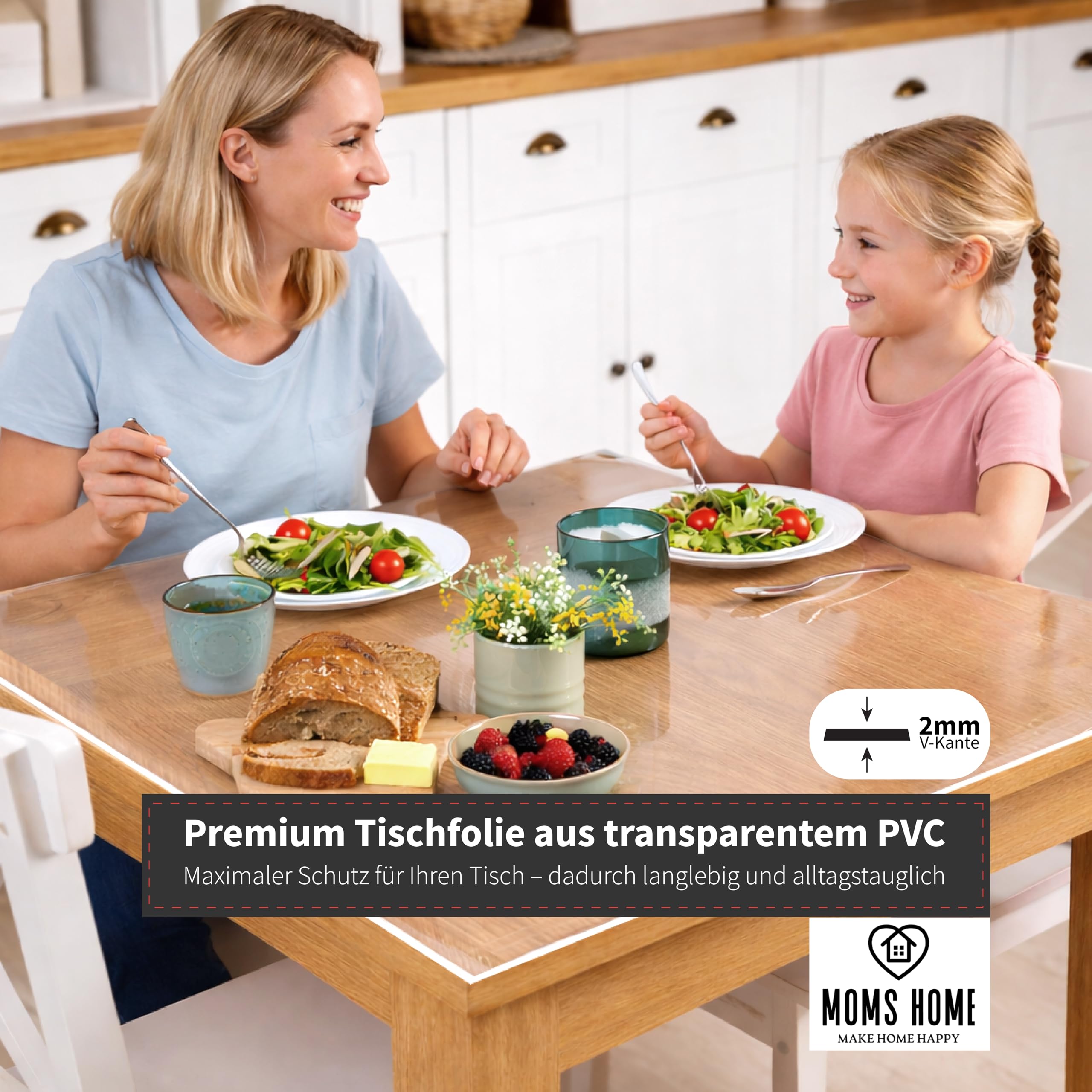 MOM'S HOME PVC Tischdecke Transparent und wasserfest Tischfolie Transparent Nach Maß Durchsichtige Tischdecke abwaschbar 2mm Plastiktischdecke und Tischschutz Width x Length 90x150 cm