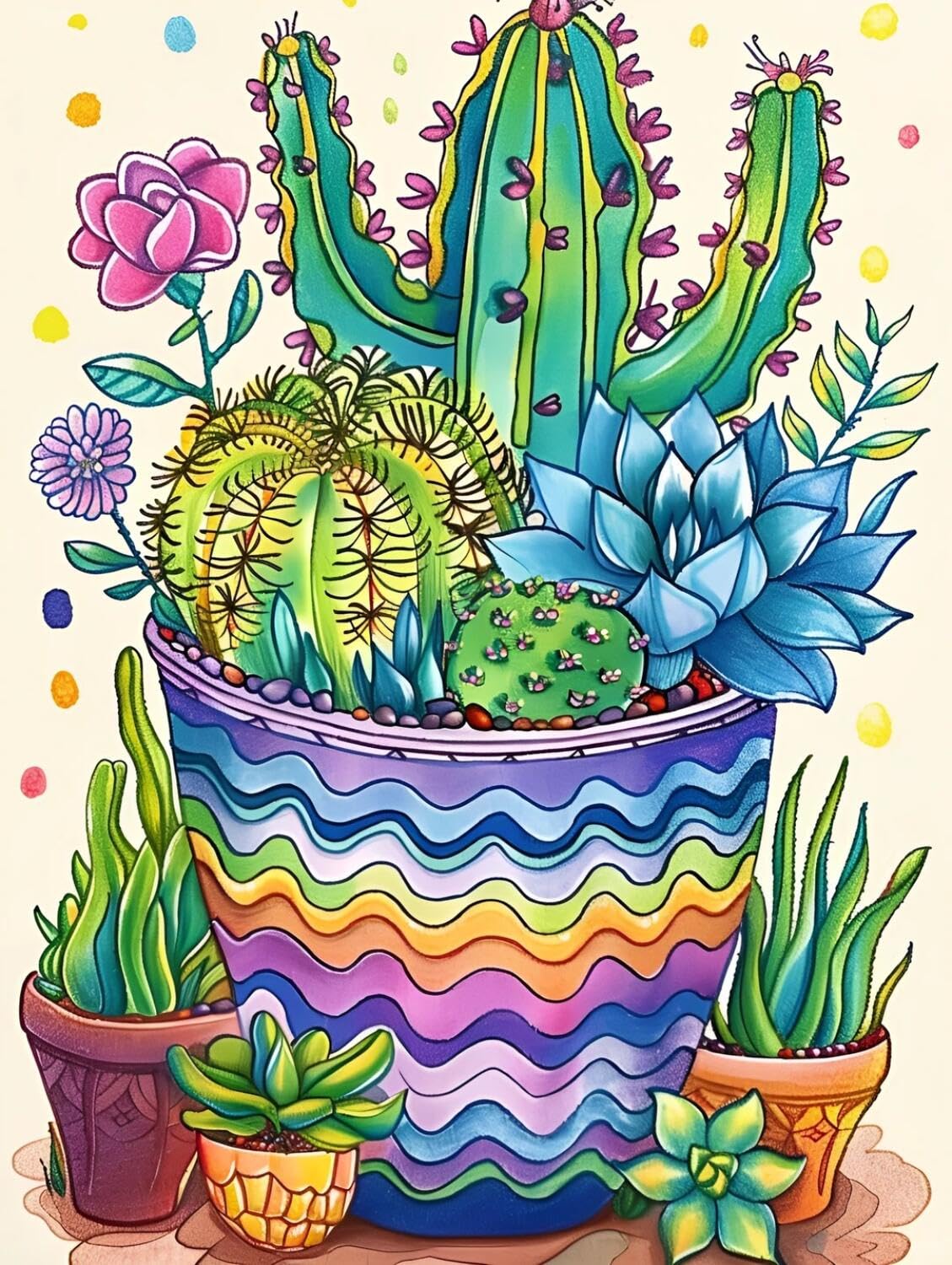 Rqwybcaxn Embroidery Beads Kit Cactus Flowers 40x50cm