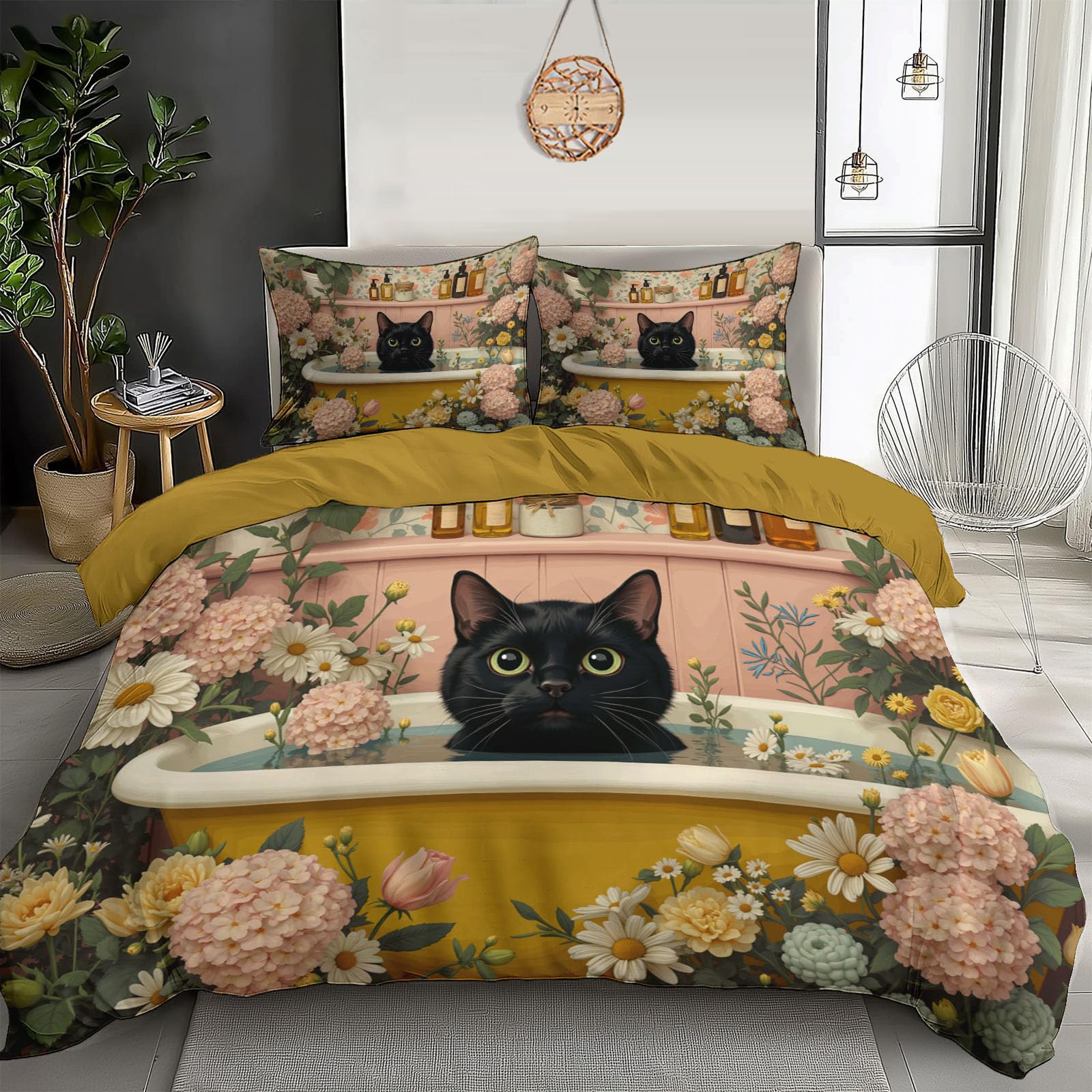 Housse de couette 200x200cm infroissable pour lit double motif chat
