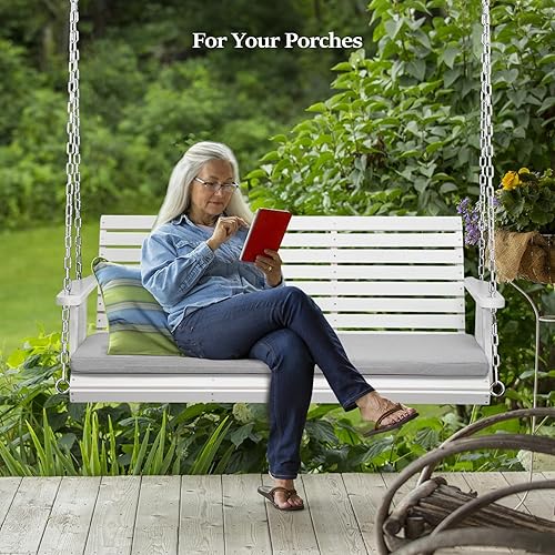 Miniatura 2 de VINGLI Columpio de madera resistente de 880 libras para porche al aire libre con cojín adicional, columpio de banco colgante de granja con cadenas