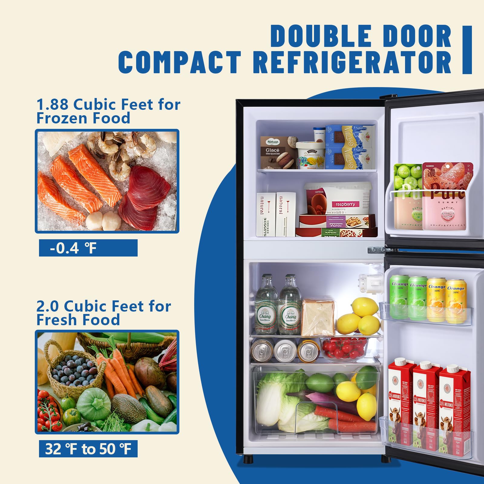 Demuller 3.88 Cu.Ft Capacity Refrigerator With Freezer Double Door Mini Fridge Small Refrigerator With 7 Adjustable Temp Control & 3 Glass Shelves For Kitchen Office Dorm Silver on Fridge.com - View 2